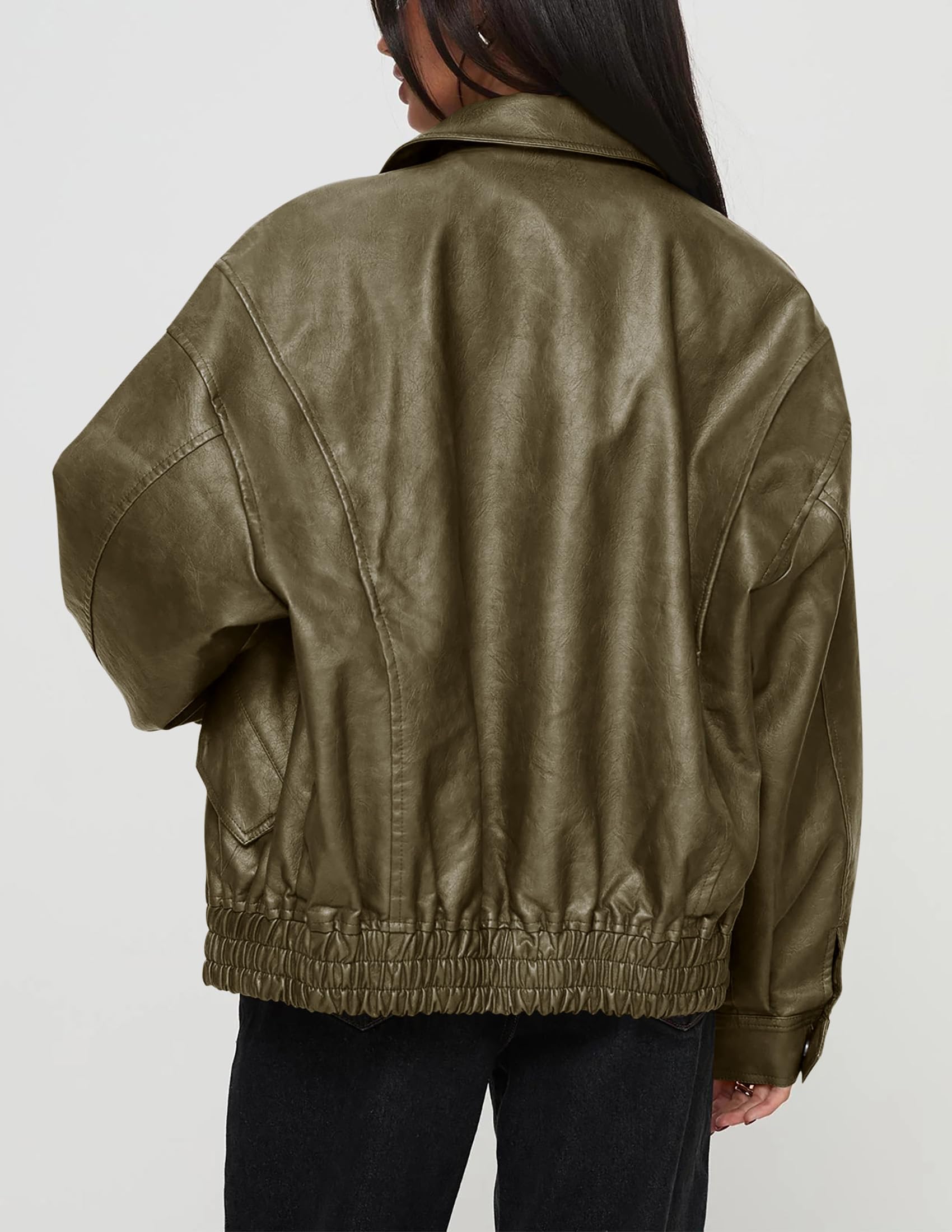 Women's Faux Leather Motorcycle Jackets(Army Green,X-Small)