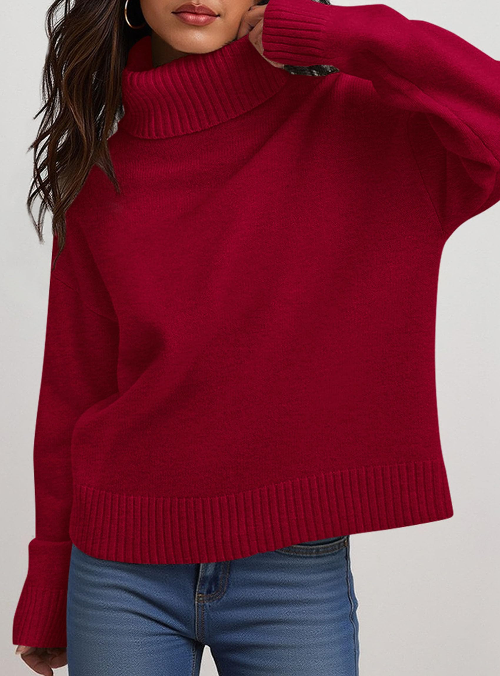 Womens Turtleneck Long Sleeve Knit Sweater,Red,S