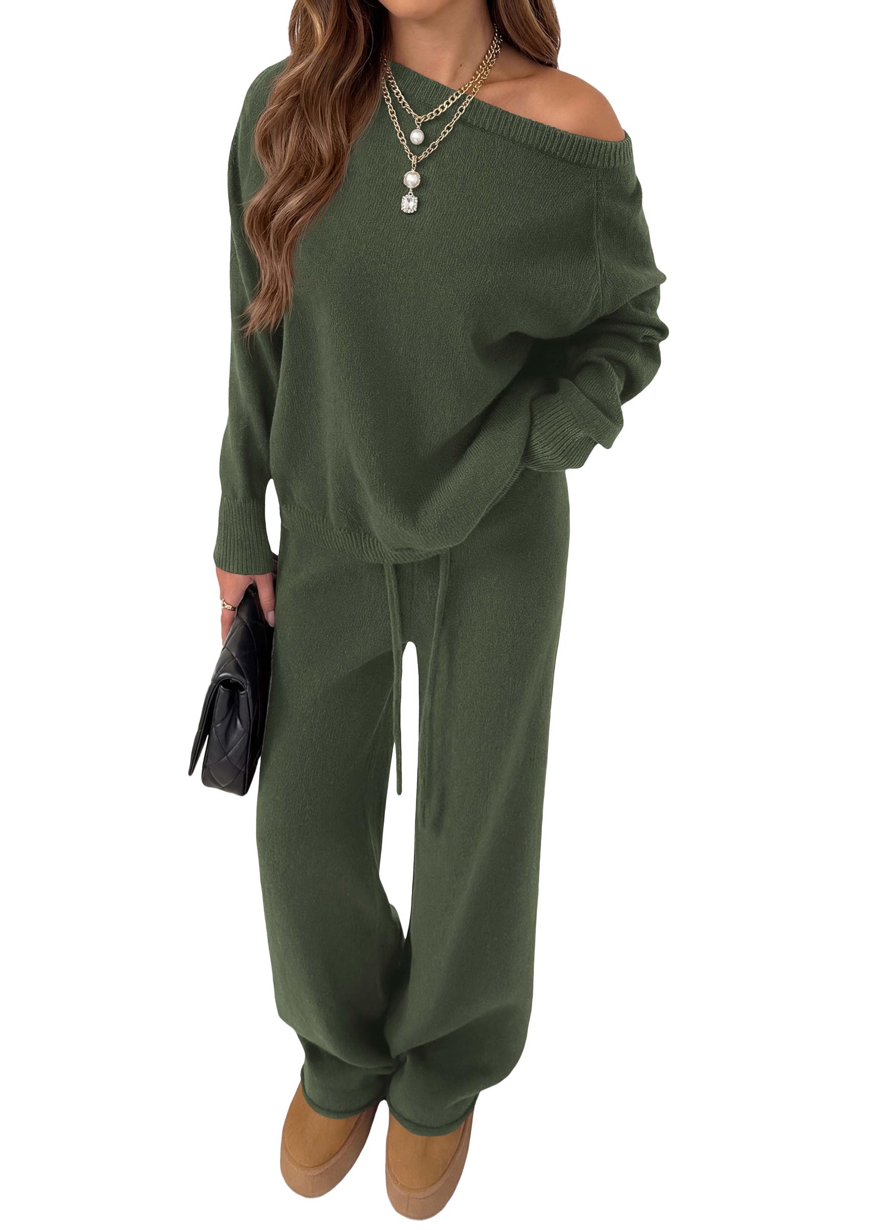 Lounge Sets Womens Sweaters Two Piece Outfits (Army Green,S)