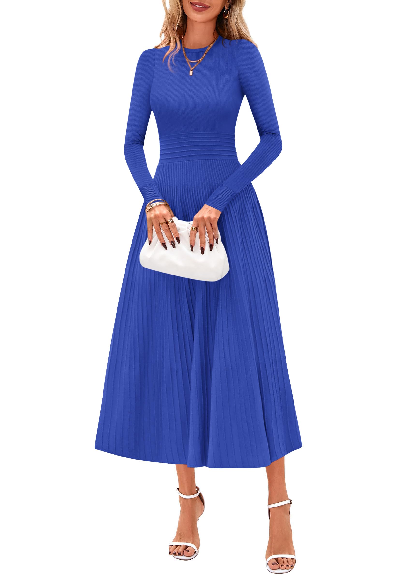 Women's Long Sleeve Knit Maxi Sweater Dress,Blue,S
