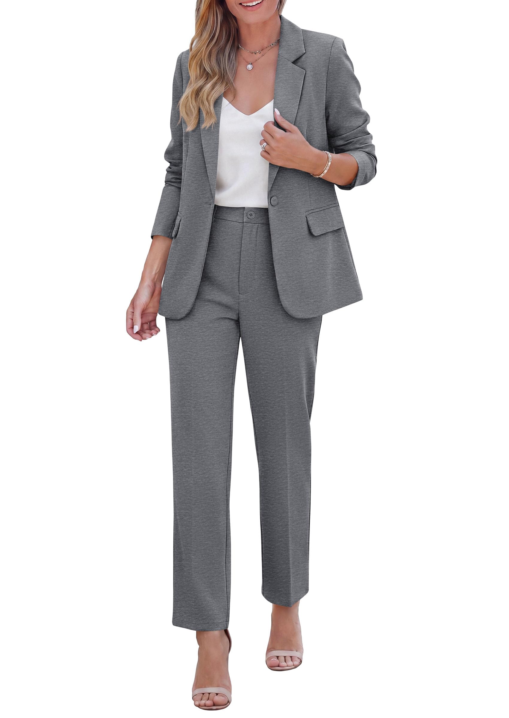 Two Piece Sets for Women Dressy Pant Suits,Grey,XS
