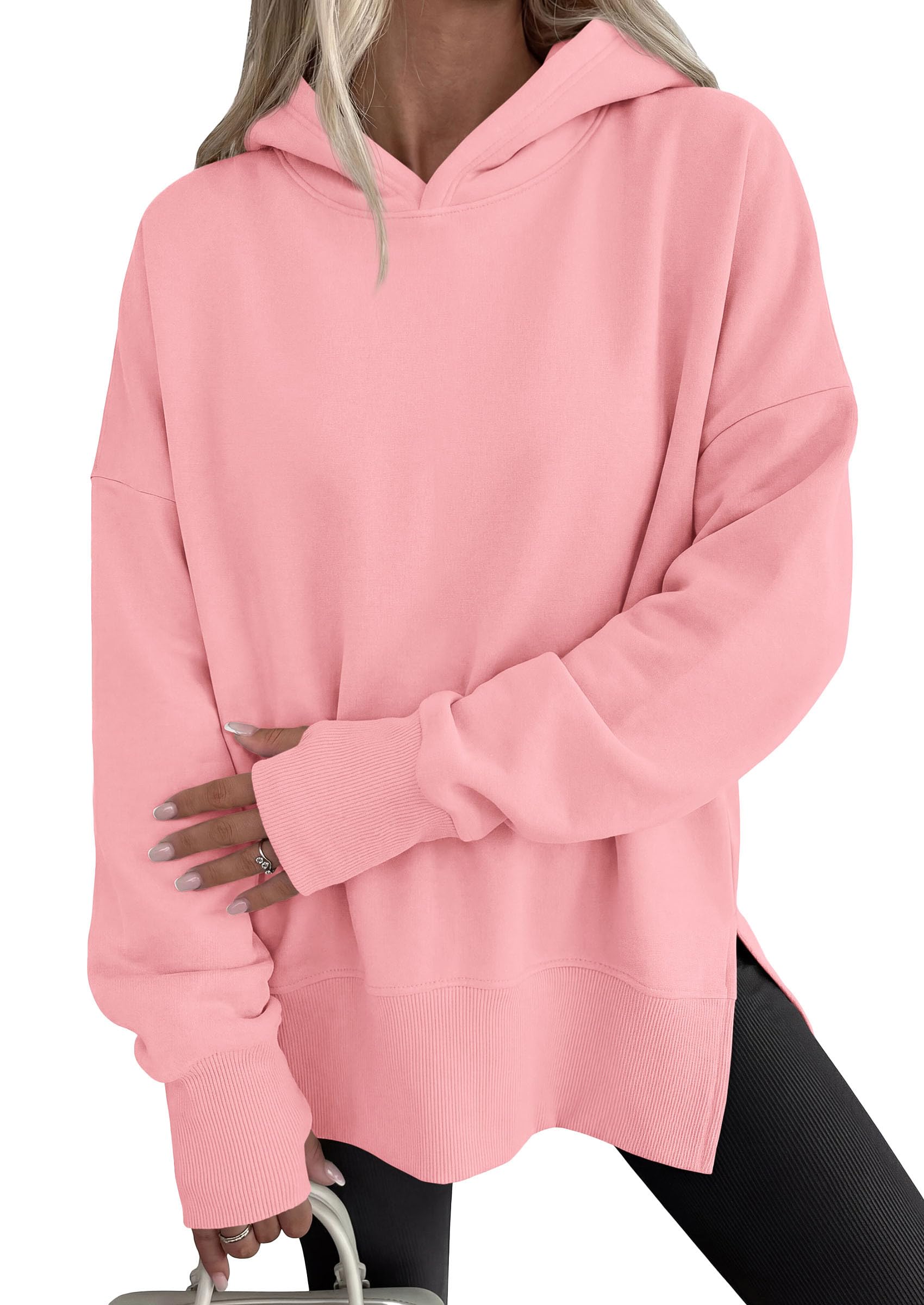 Womens Oversized Hoodies Side Slit Sweatshirts Pink,S