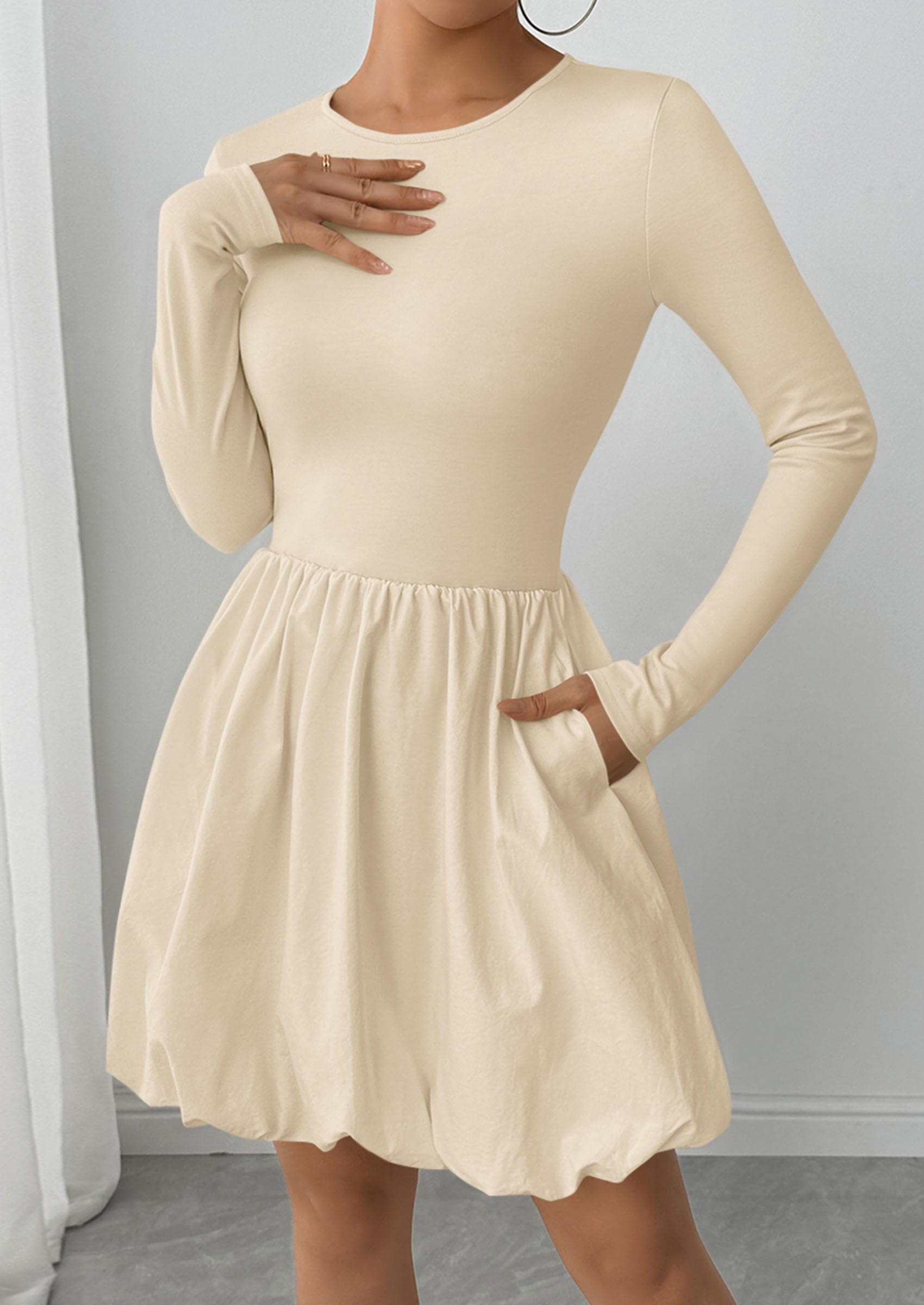 Fall Dresses for Women 2026 Bubble Mini Dress,Apricot,S