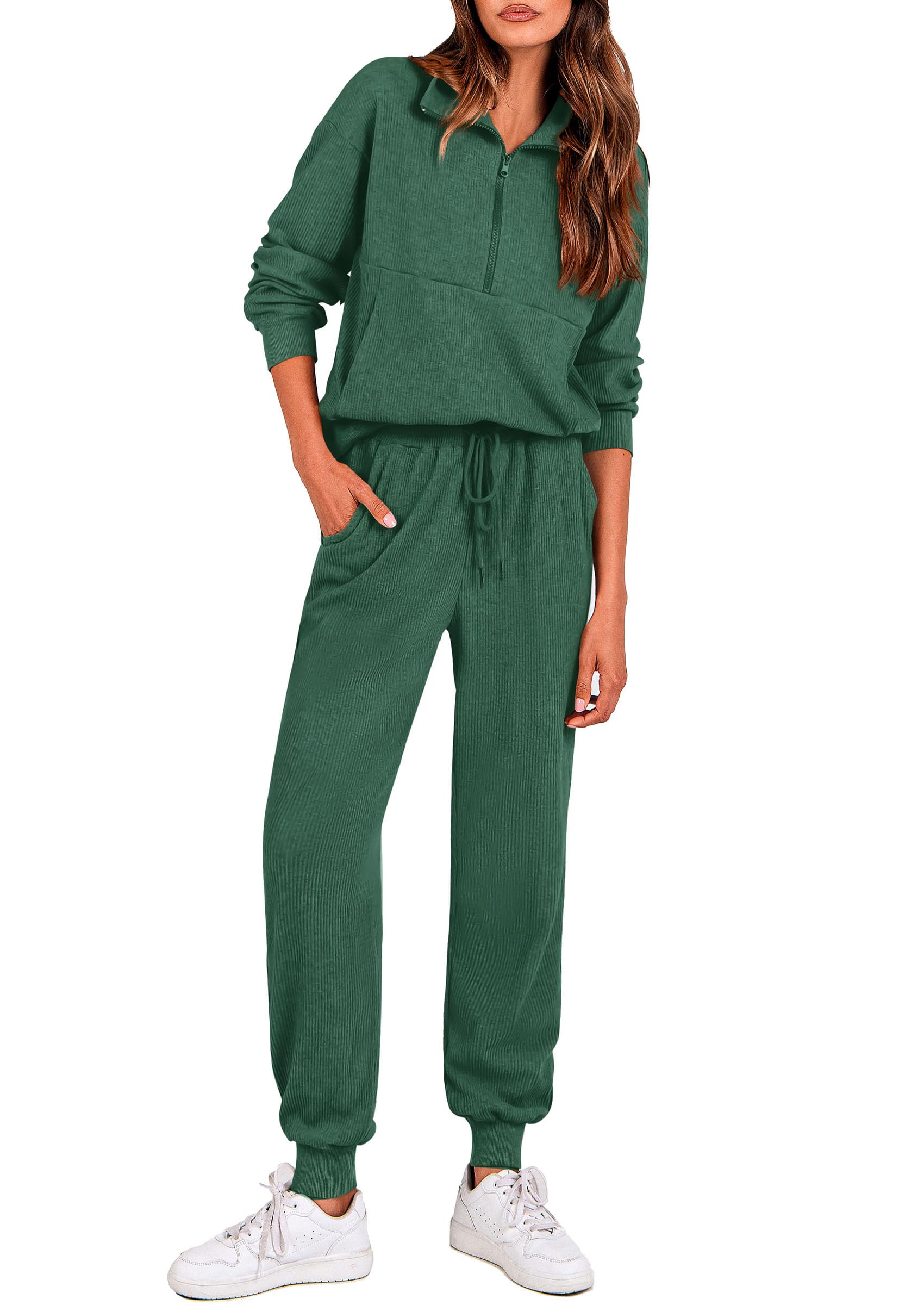 Airport Travel Outfit Women Ribbed Knit Matching Lounge Sets