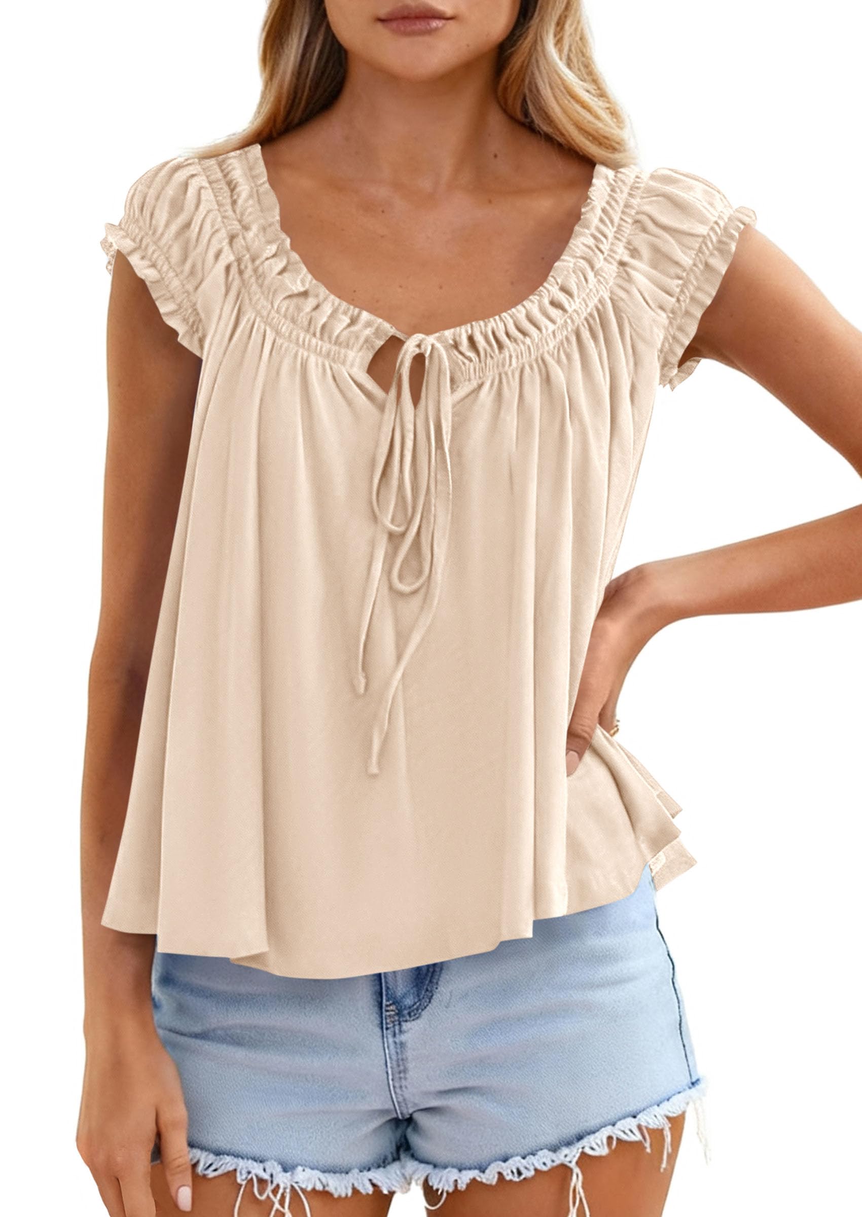 Womens Summer Tank Tops Babydoll Peplum Blouses,Apricot,XS