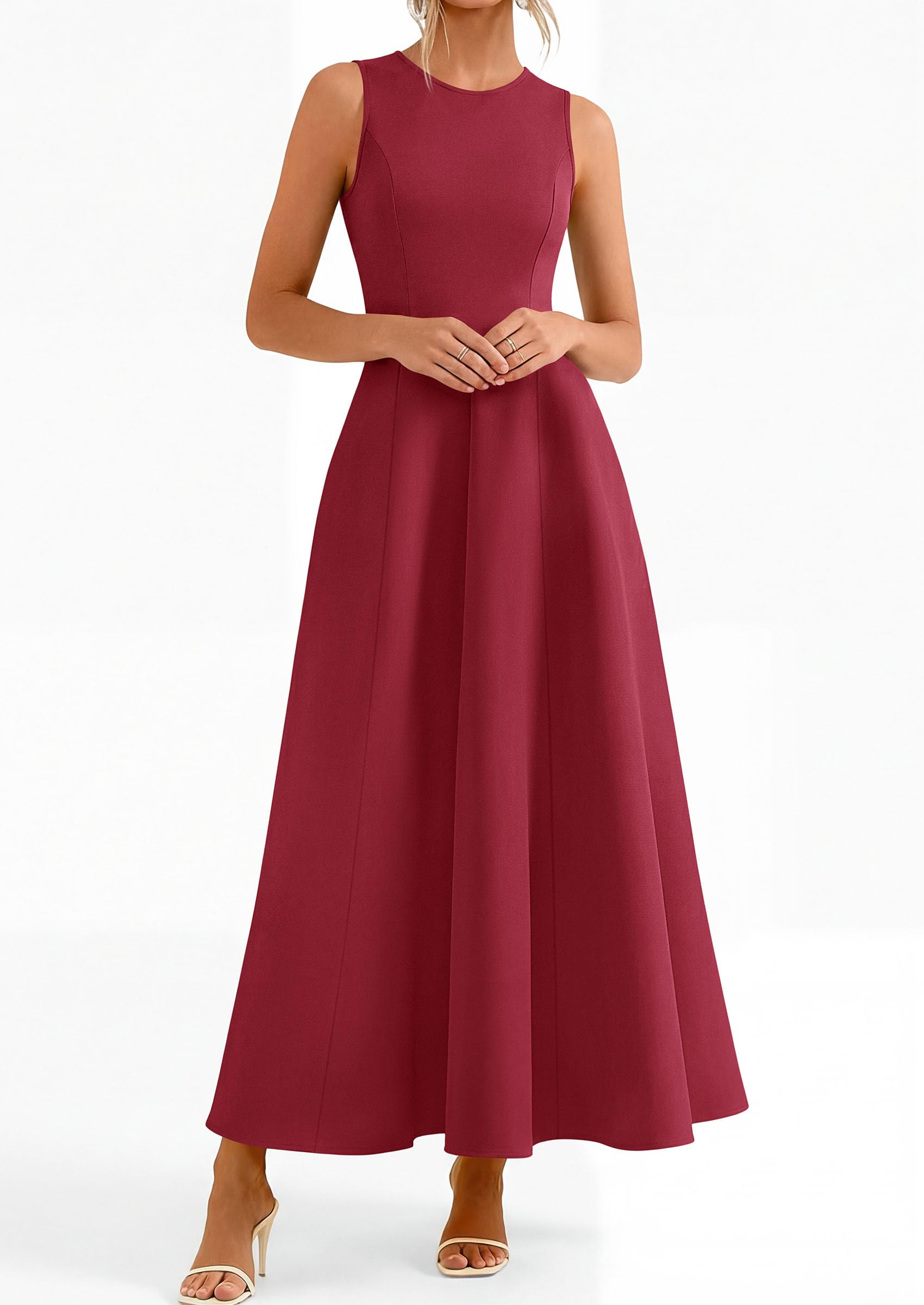 Women's Sleeveless Summer Elegant Maxi Dresses, Burgundy,S