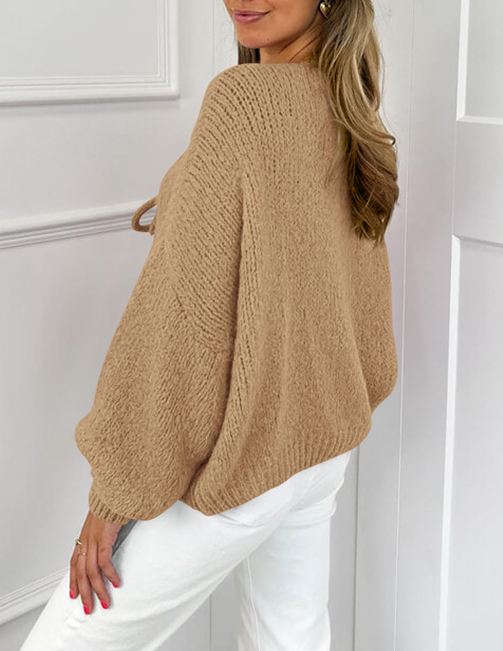 Women's Tie Front Bow Cardigan Sweaters(Khaki,Small)
