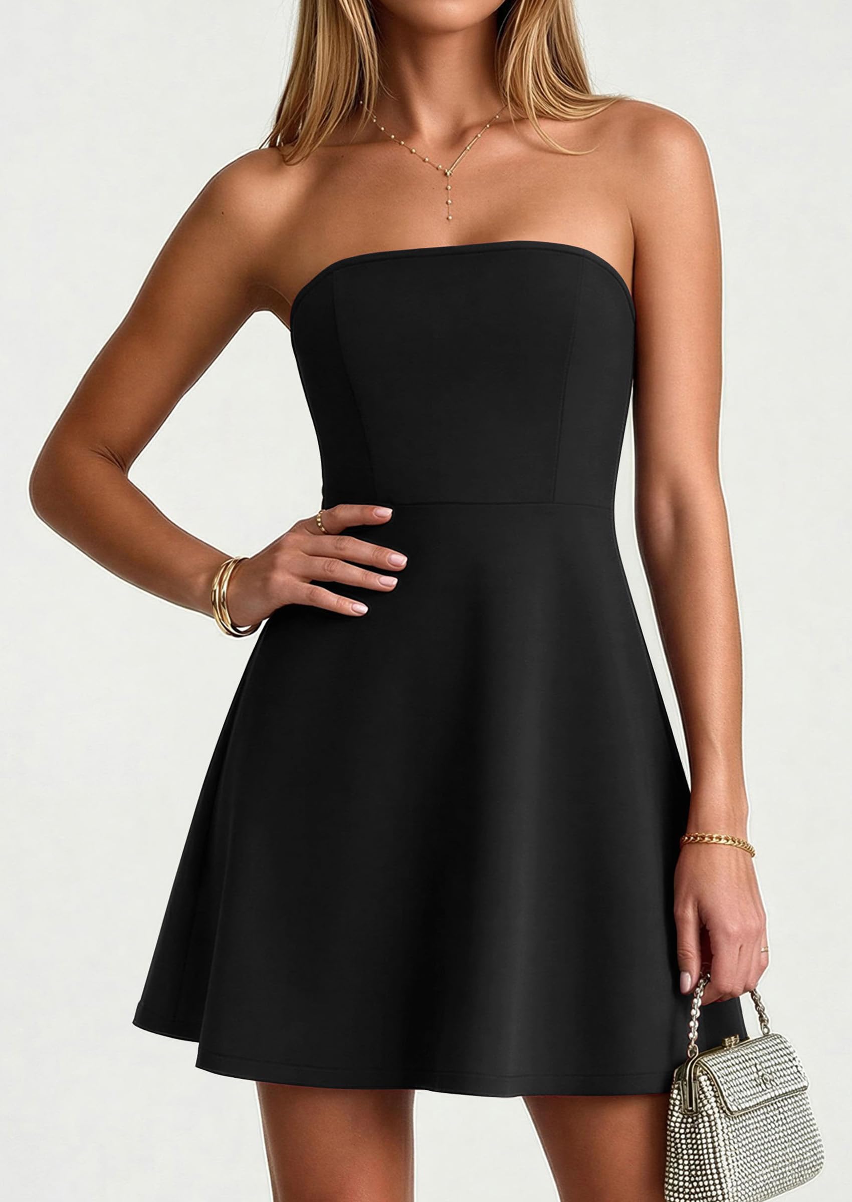 Women's Strapless A Line Mini Summer Dresses Black,XS