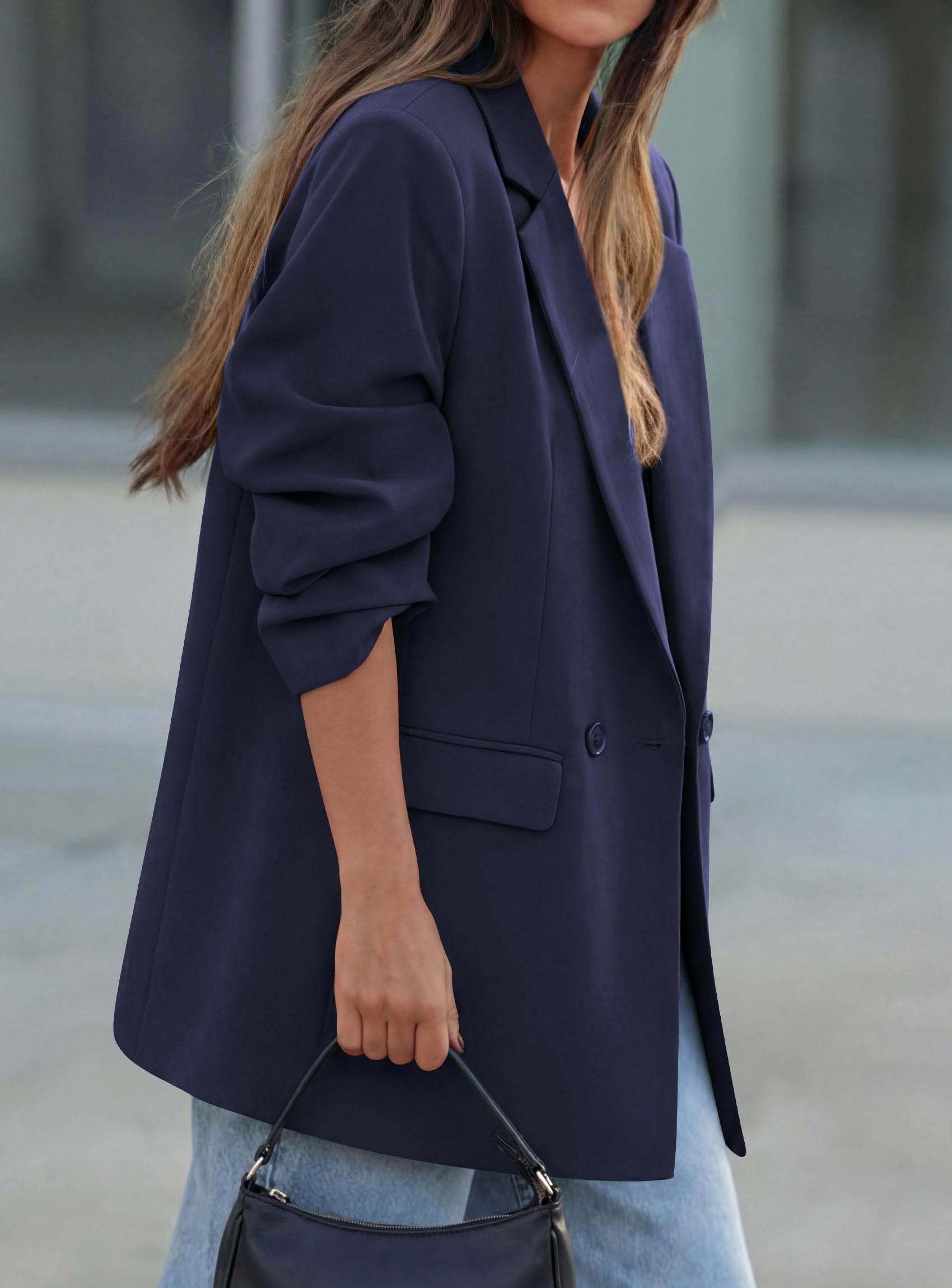 Women's Fall Business Casual Oversized Blazers(Navy Blue,S)