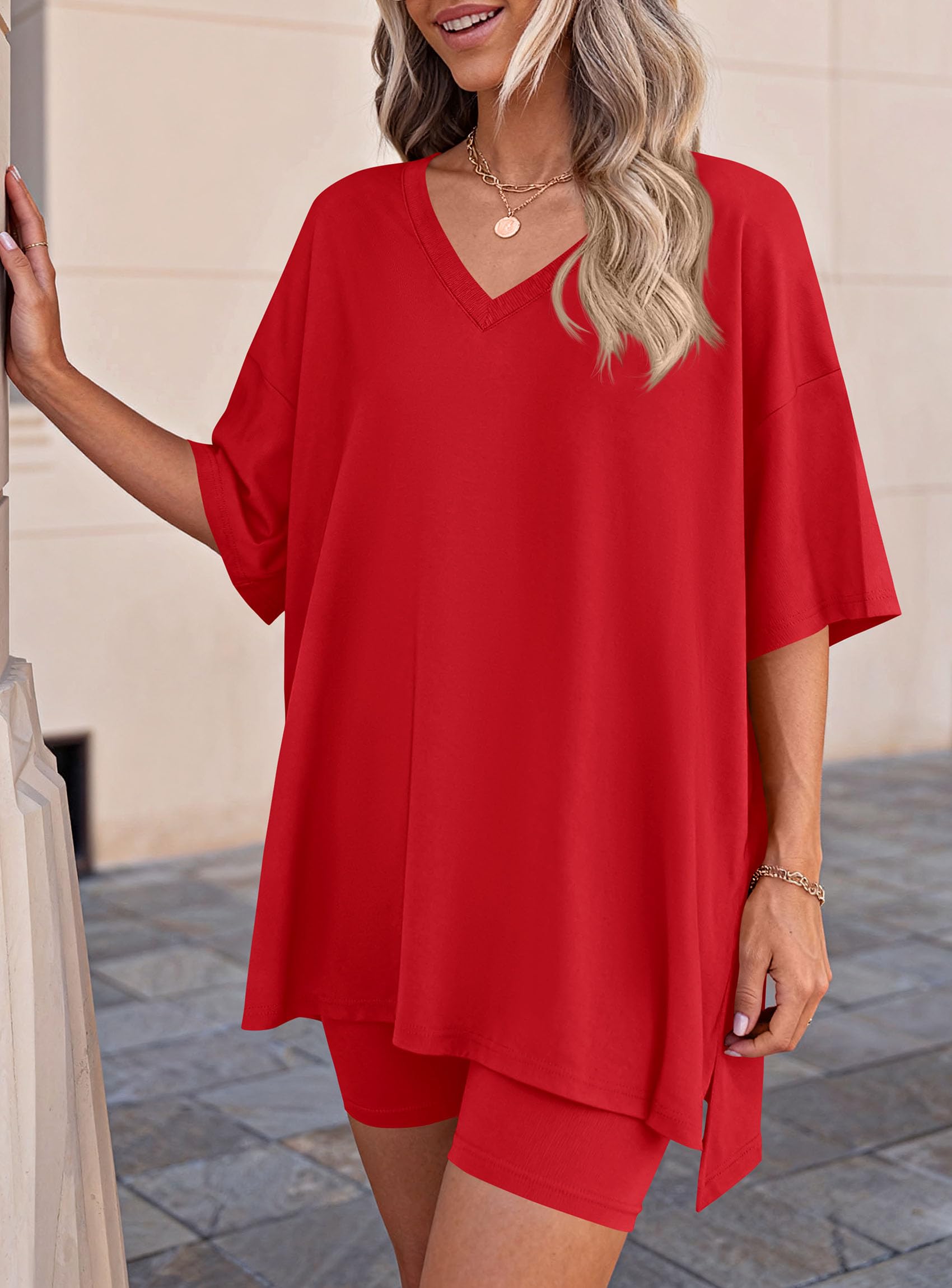 Womens 2 Piece Outfit Lounge Short Sets,Red,S