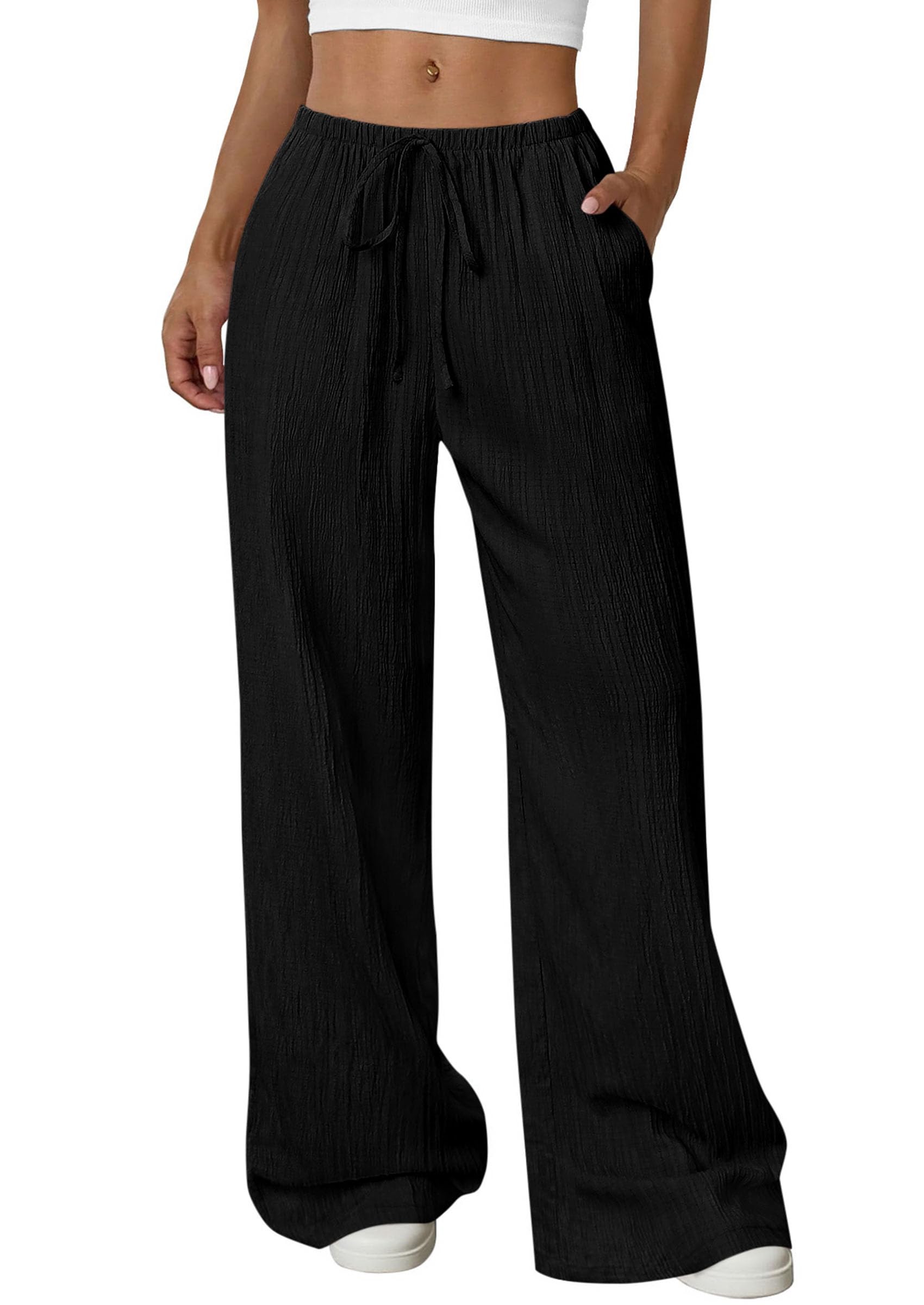 Women's Palazzo Pants Casual Wide Leg Trousers,Black,S