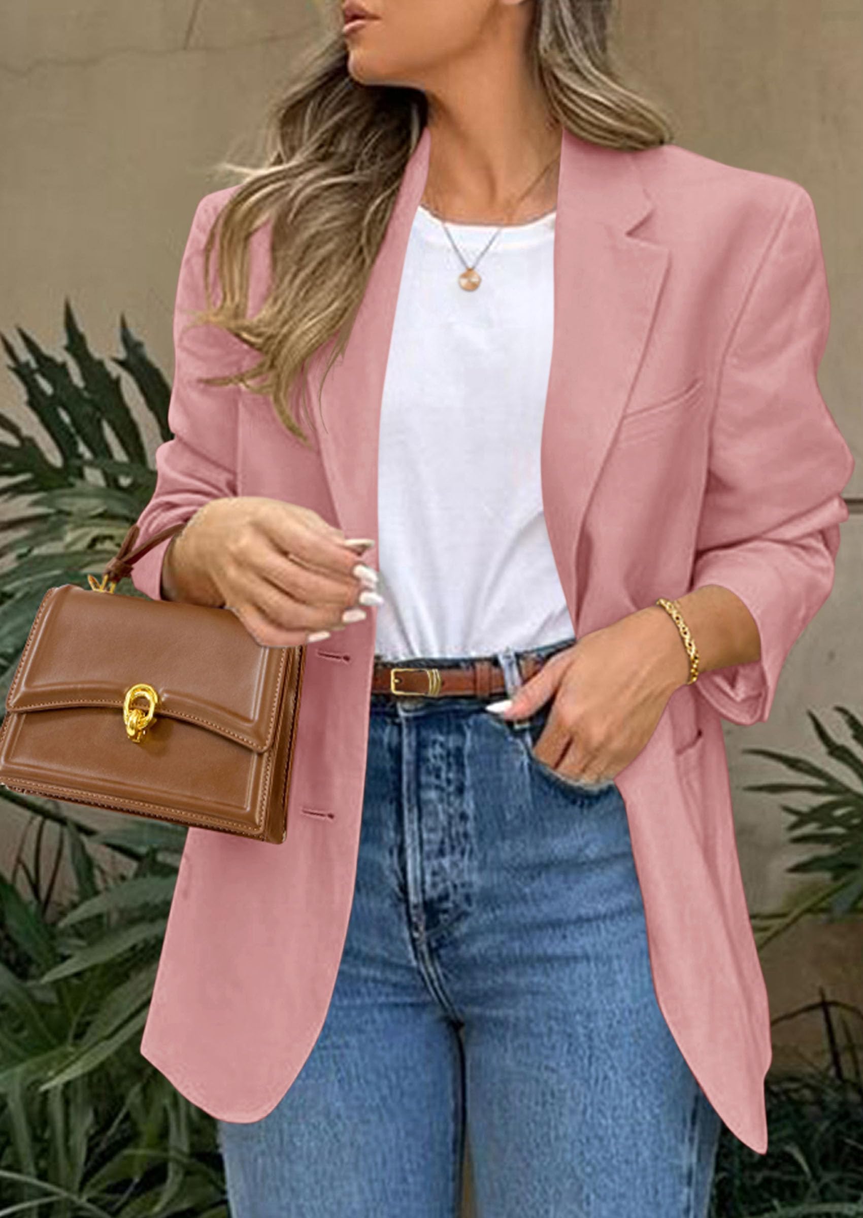 2026 Blazers for Women Business Casual,Grey Pink,XS