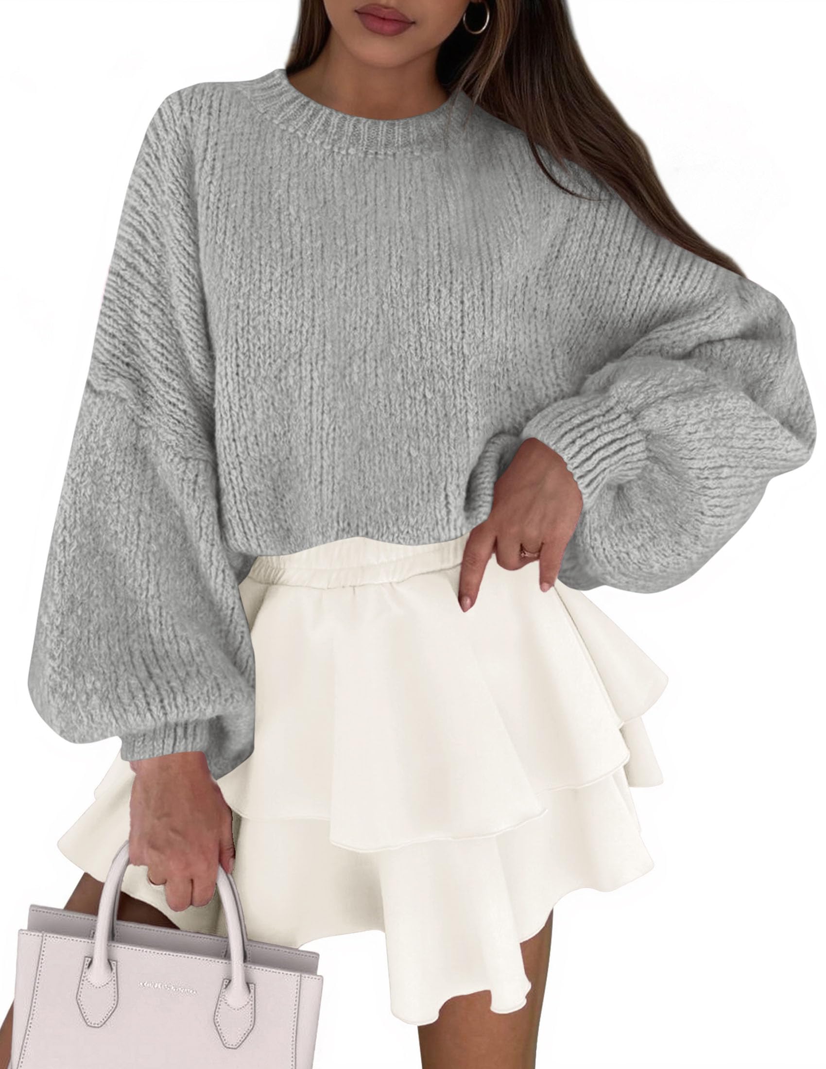 Women's Chunky Knit Oversized Pullover Sweaters,Grey,S