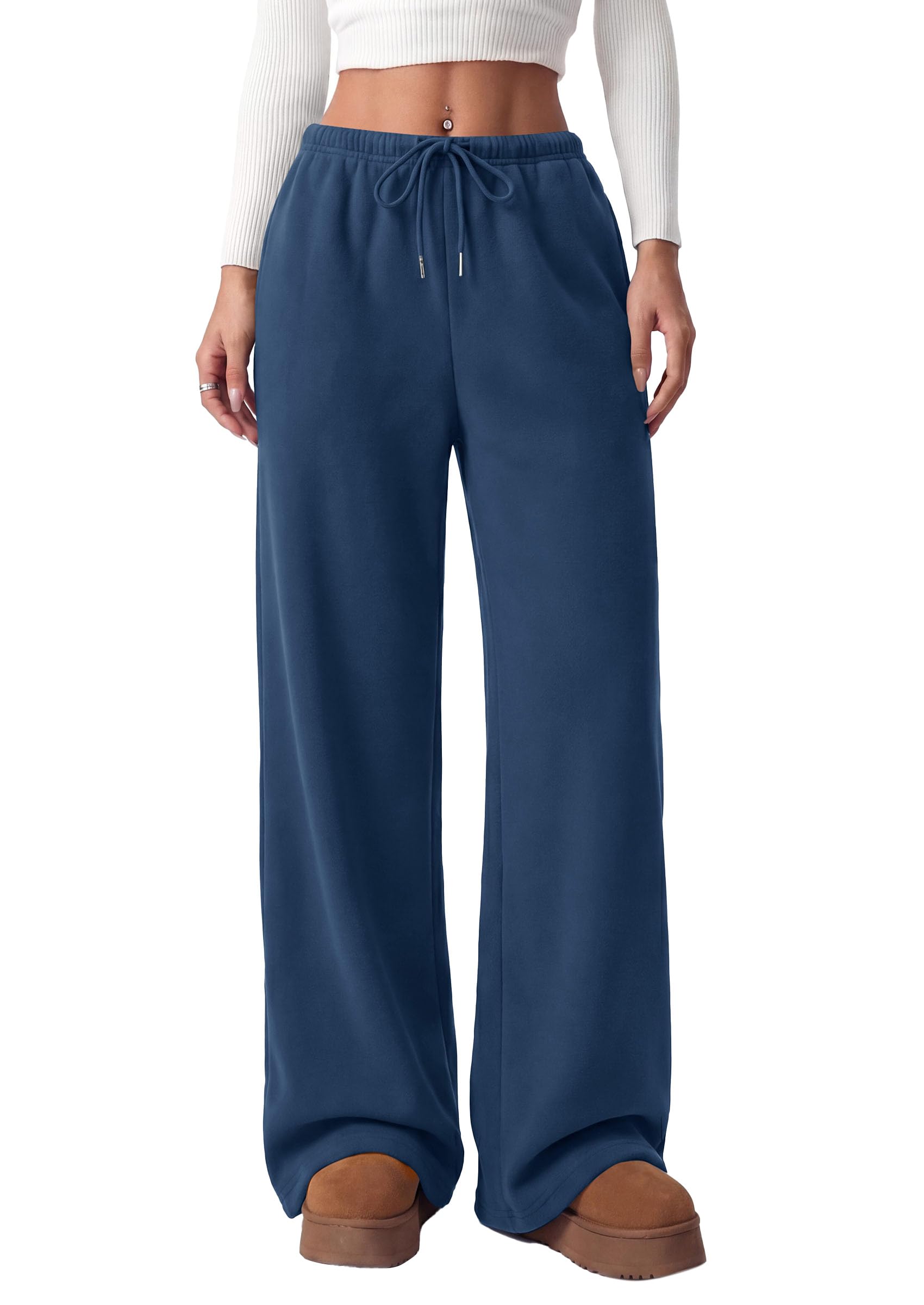 Womens Wide Leg Sweatpants Fleece Fall Sweat Pants,Grey Blue