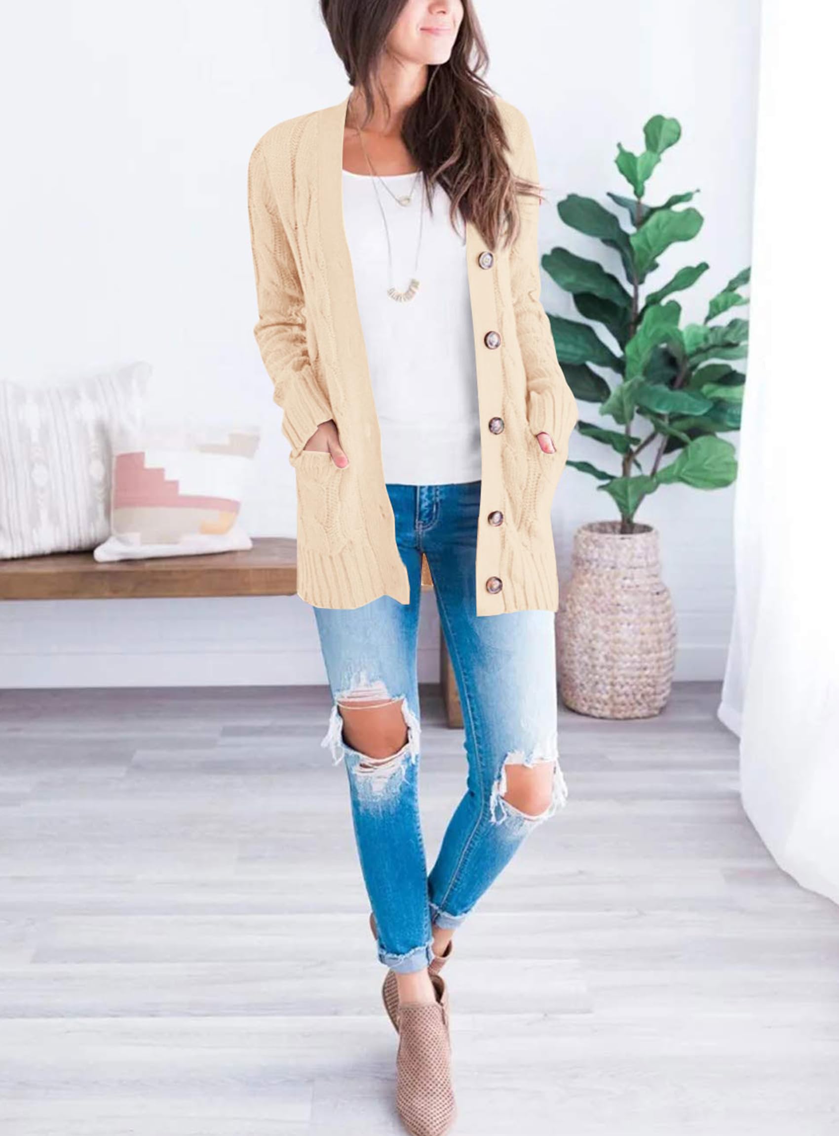 Women Chunky Cable Knit Cardigan Sweaters Fall Fashion Clothes