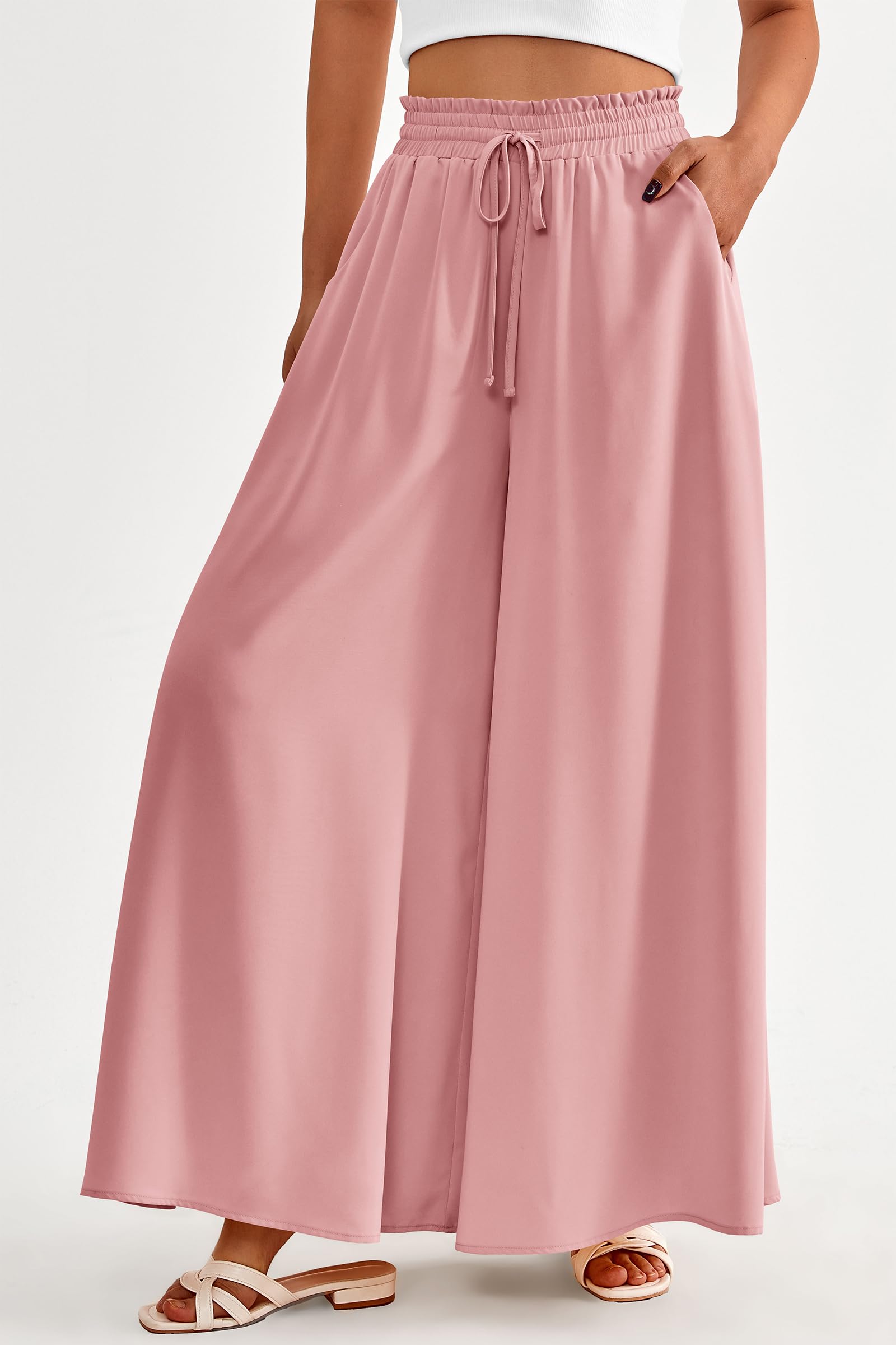 Summer Wide Leg Palazzo Pants for Women Casual,Pink,S
