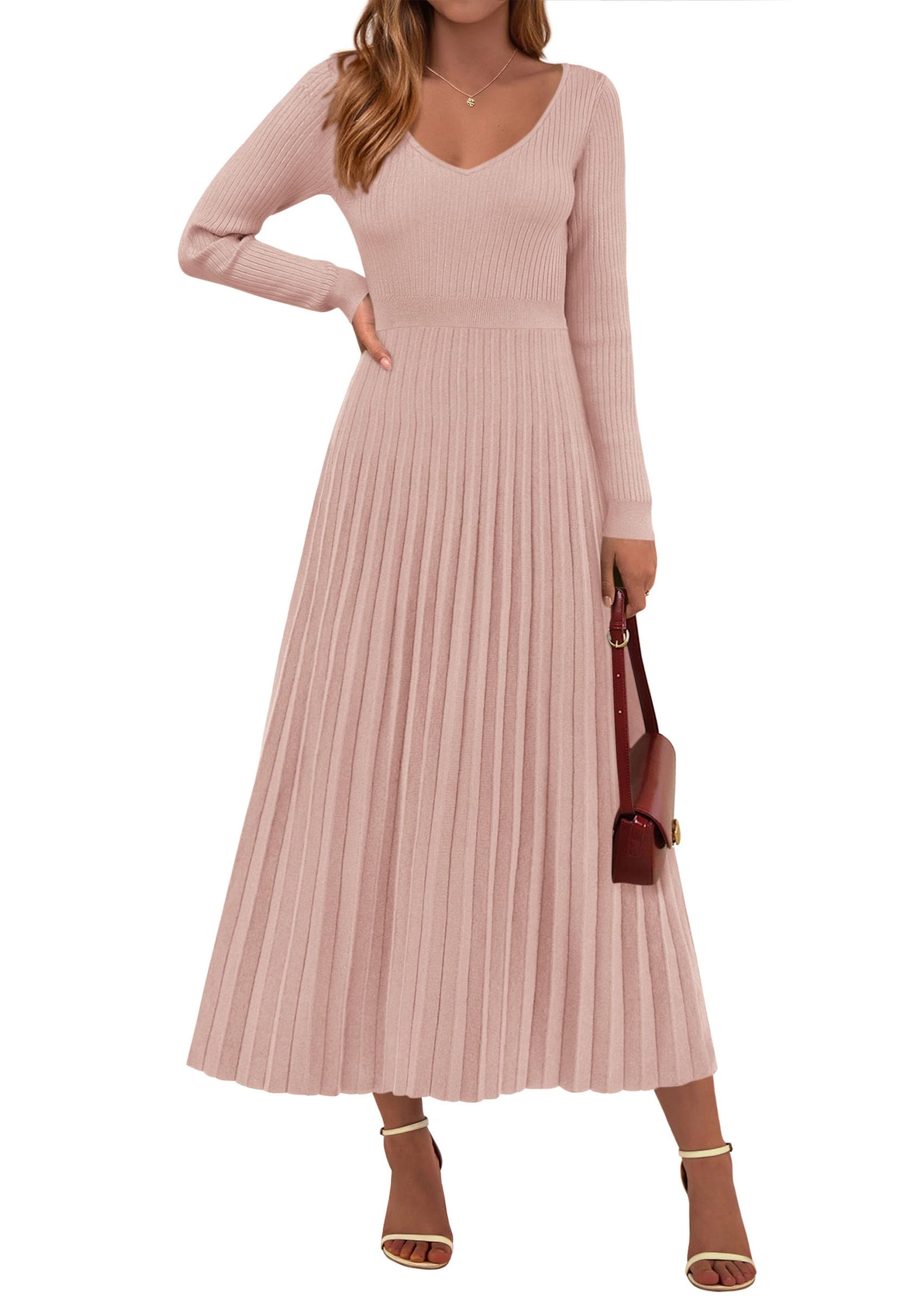 Sweater Dress Women Long Sleeve Maxi Flowy Pleated Dresses