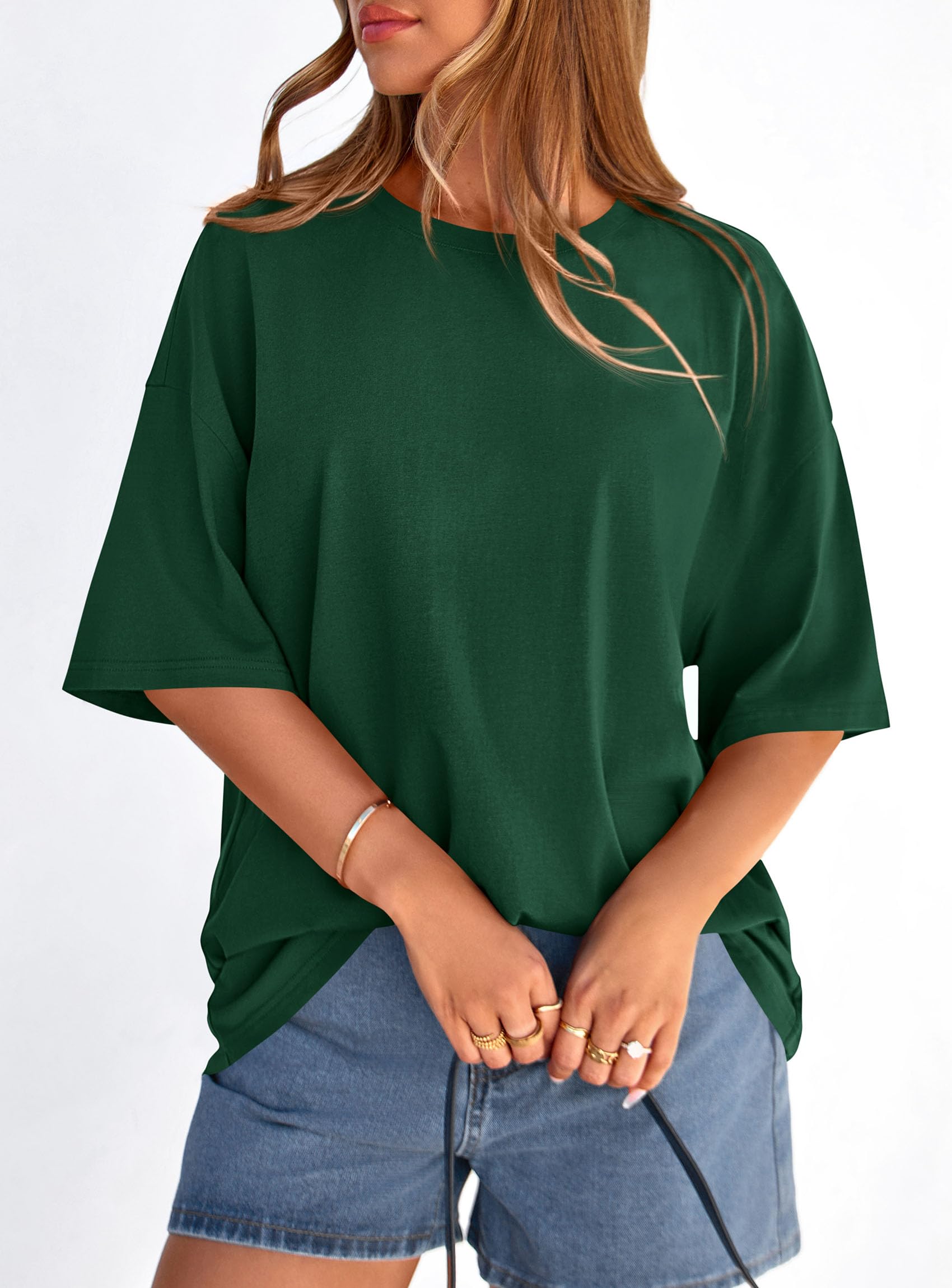 Women's Oversized Tshirts Going Out Tops (Dark Green,S)