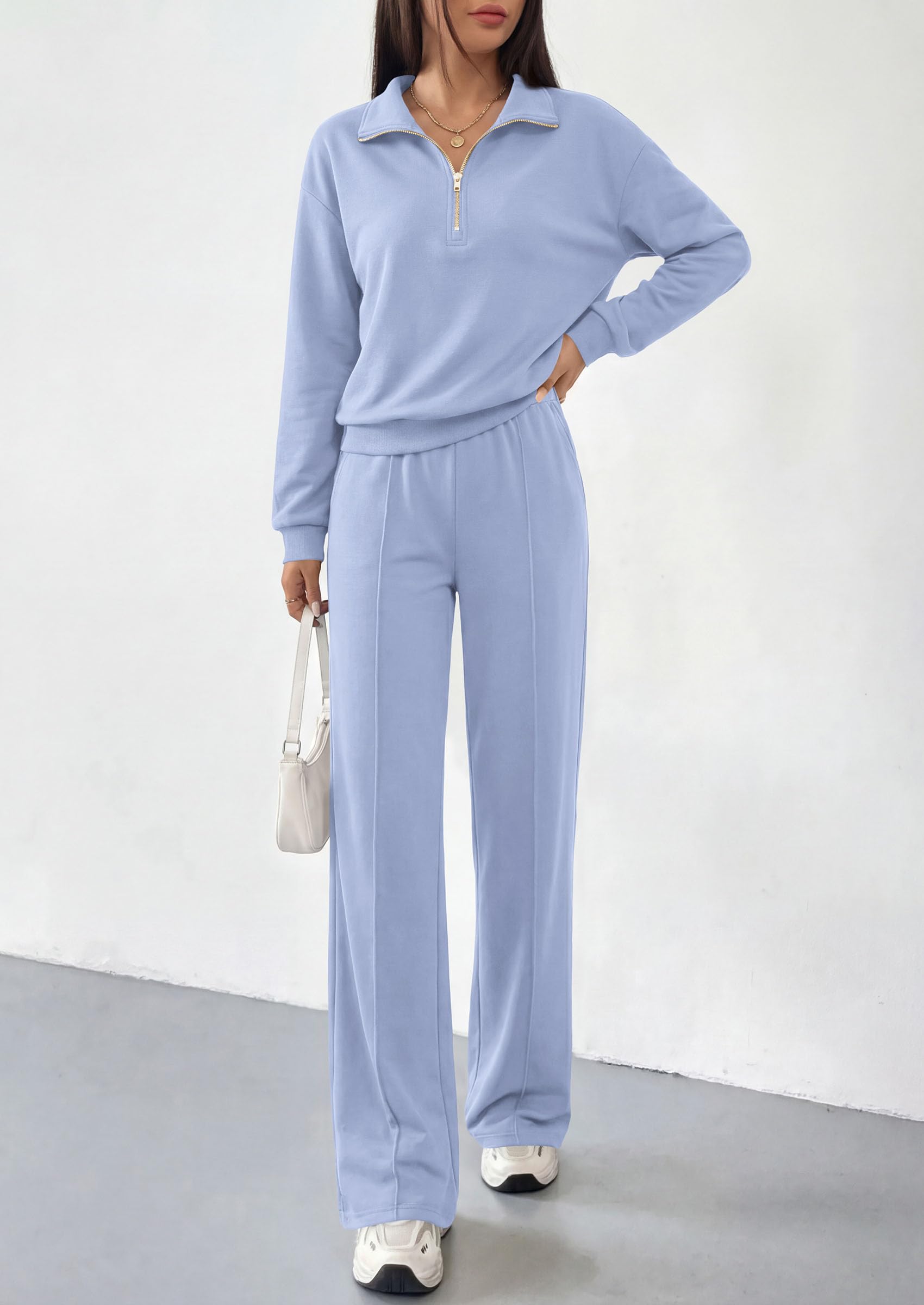 Women's Lounge Sets 2 Piece Outfits Sweatsuits,Light Blue,S