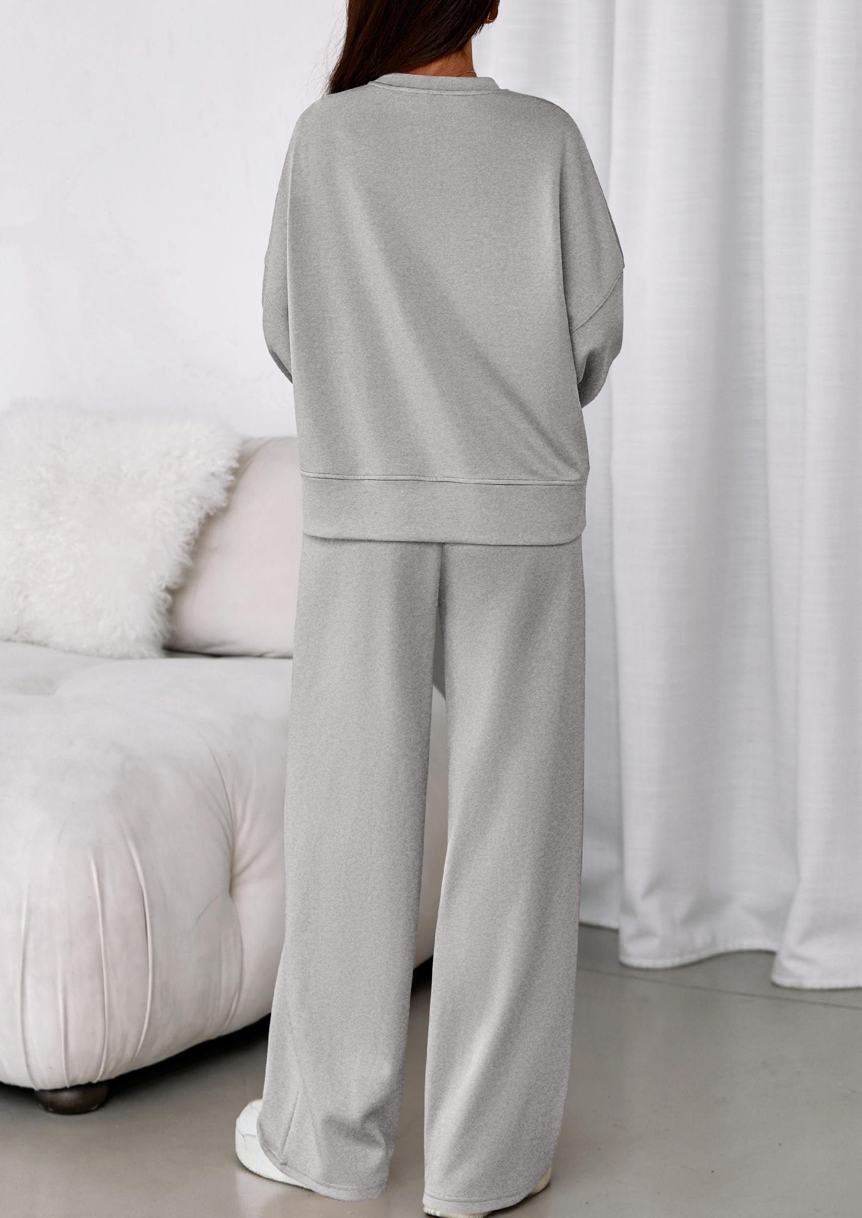 Womens Long Sleeve Sweatshirt 2 Piece Sets,Grey,S