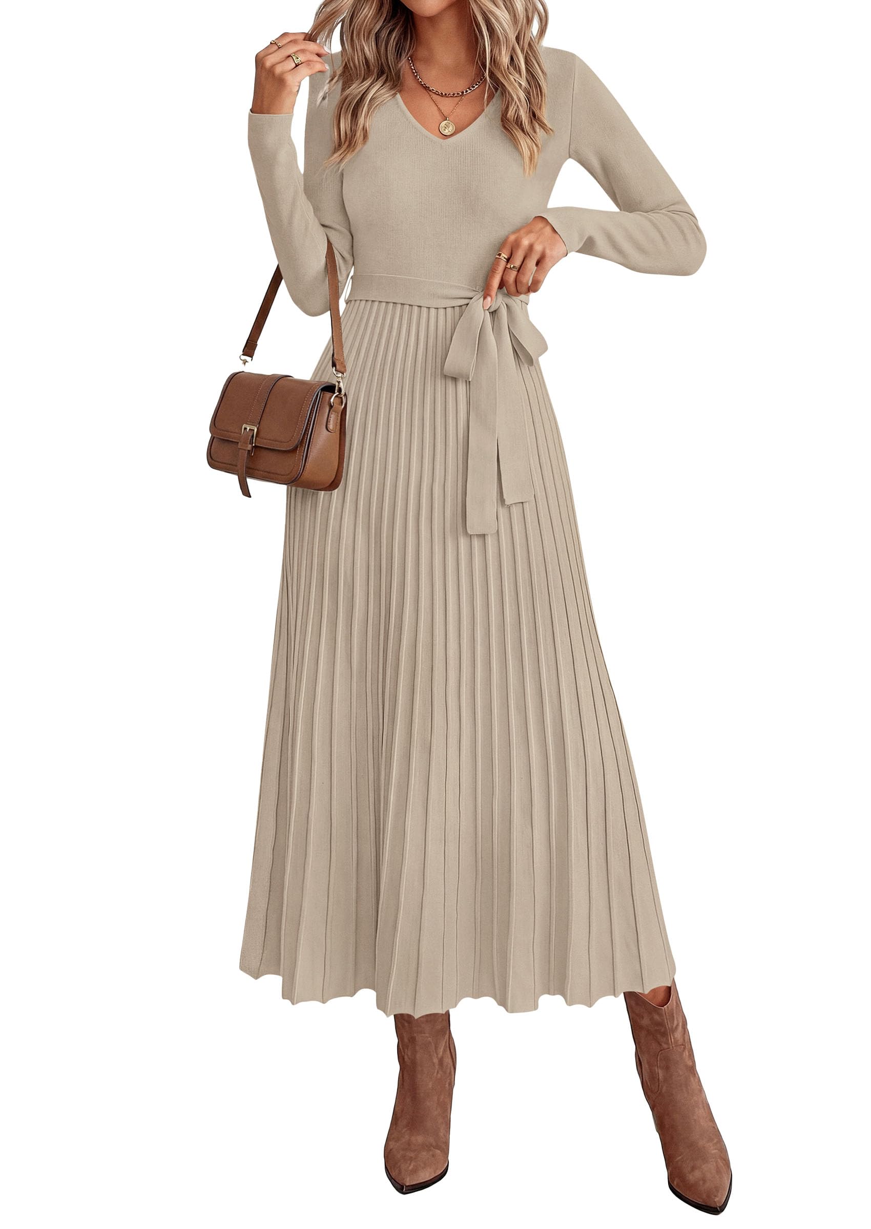 Womens Fall Maxi Long Sleeve Sweater Dress,Light Khaki,S
