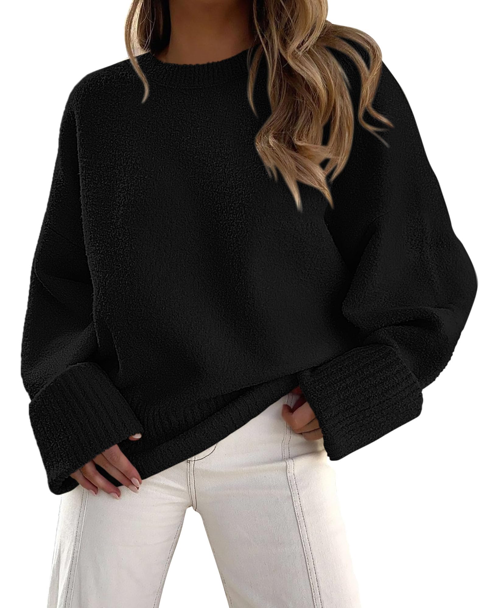 Women's Fall Fashion Cozy Oversized Sweaters(Black,XS)