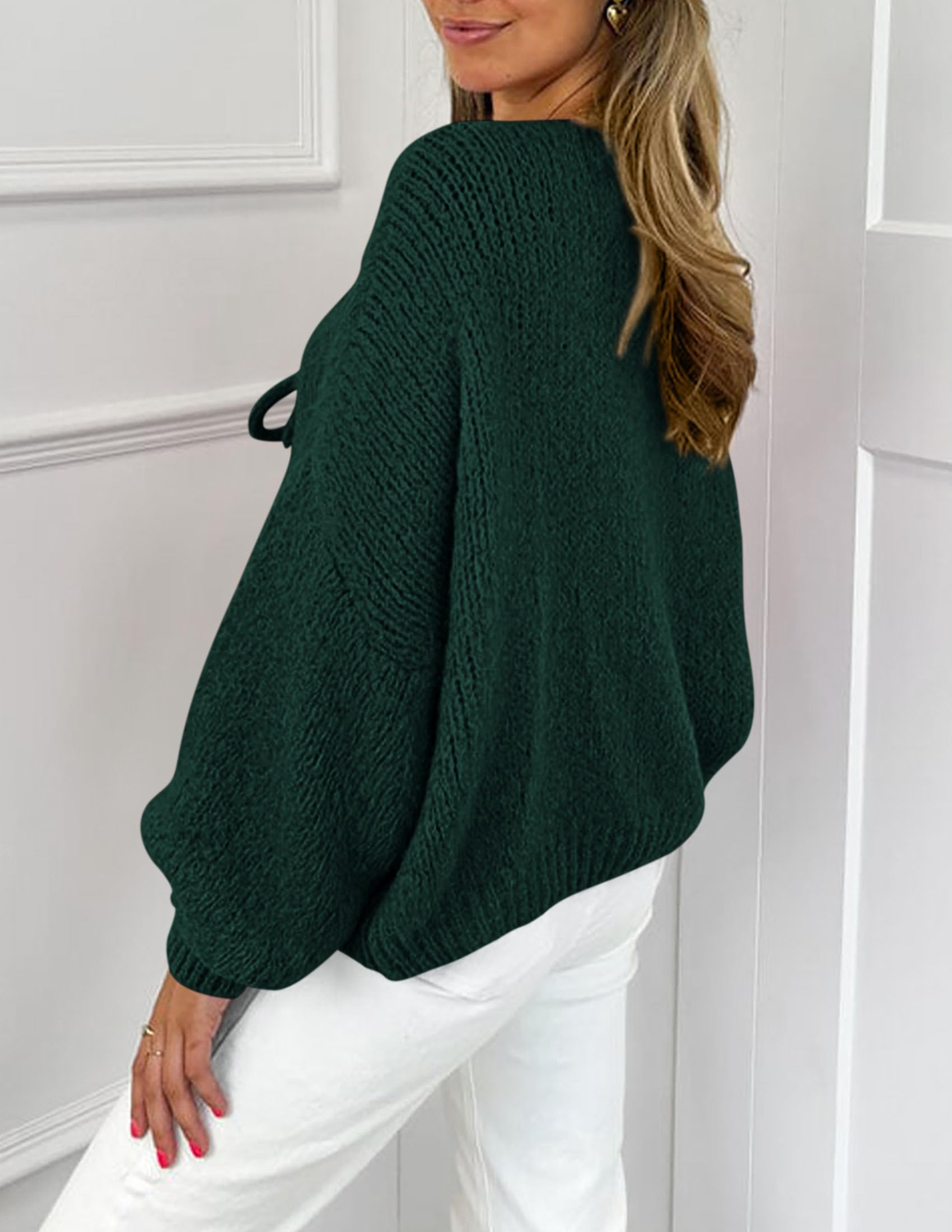 Women's Tie Front Bow Cardigan Sweaters(Dark Green,Small)