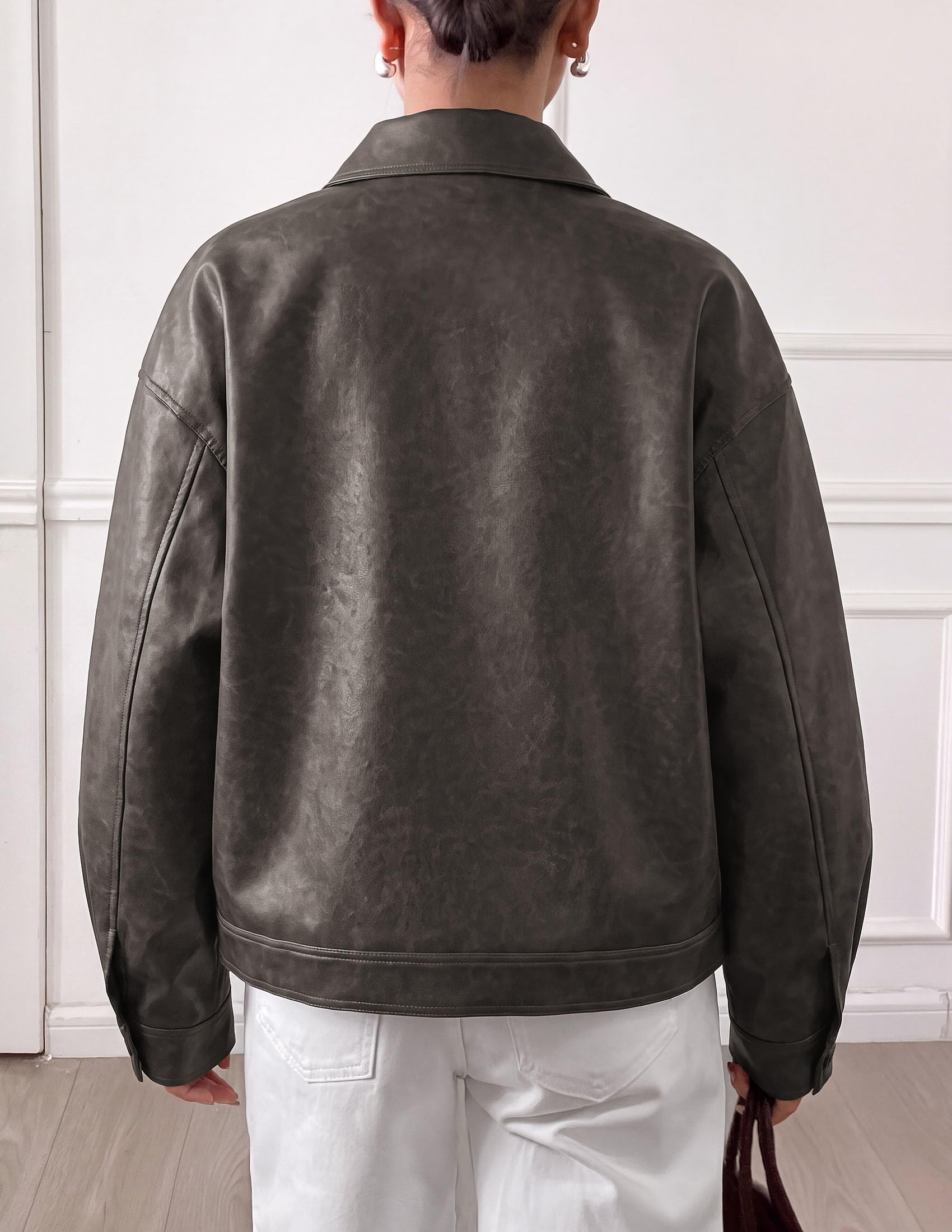Women's Faux Leather Oversized Motorcycle Jackets Fall Outfits