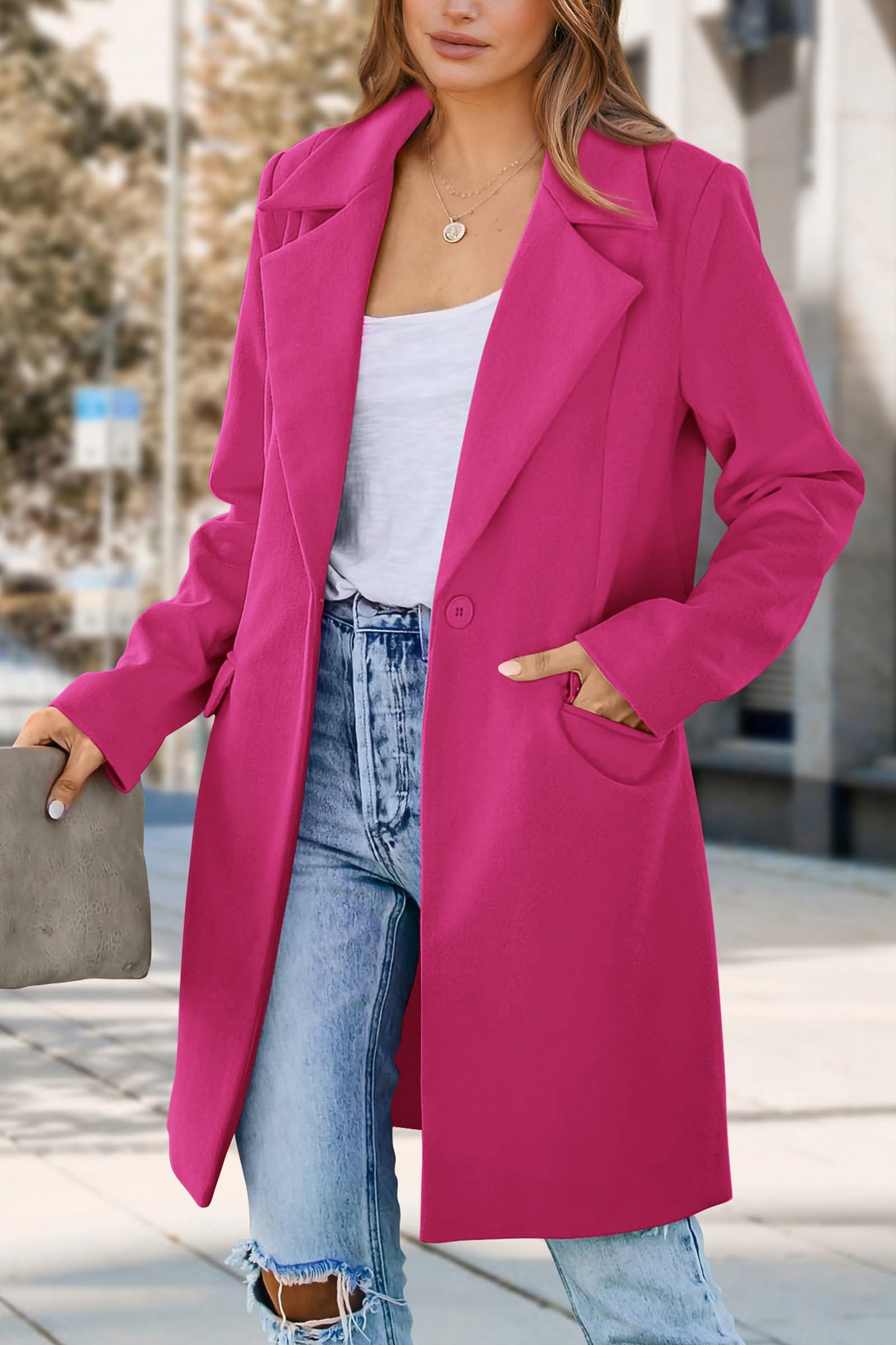 Women's Business Casual Long Blazer Jackets(Rose Red,S)