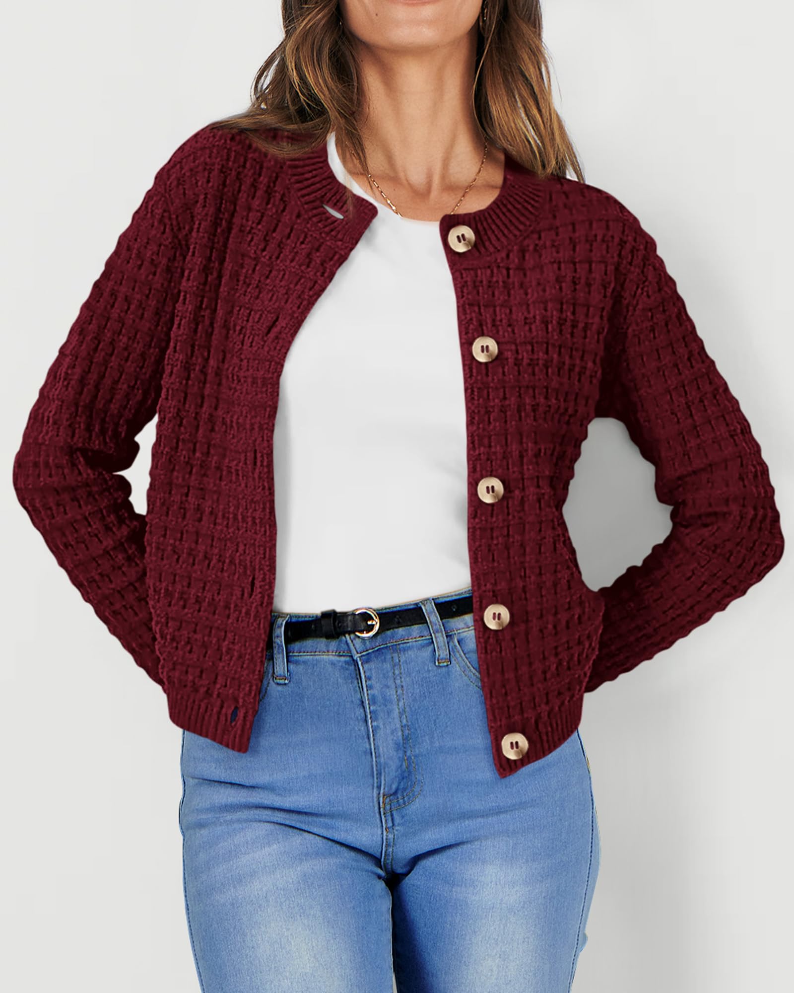 Women's Fall Lightweight Cardigan Sweaters Wine Red