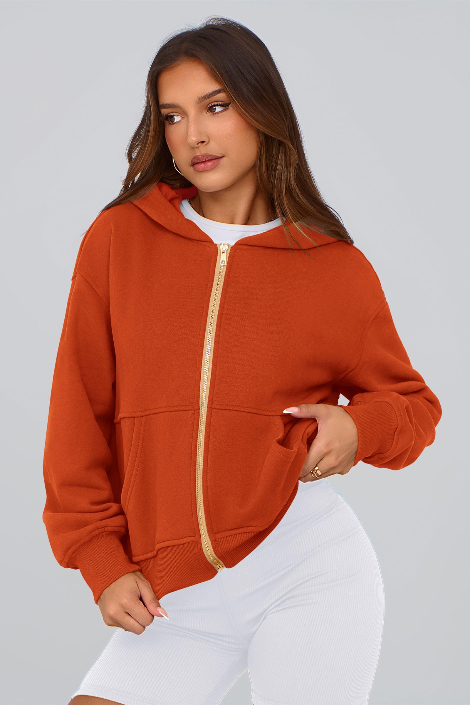 Hoodies for Women Fall Fashion Zip Up Fleece Plain Sweatshirt