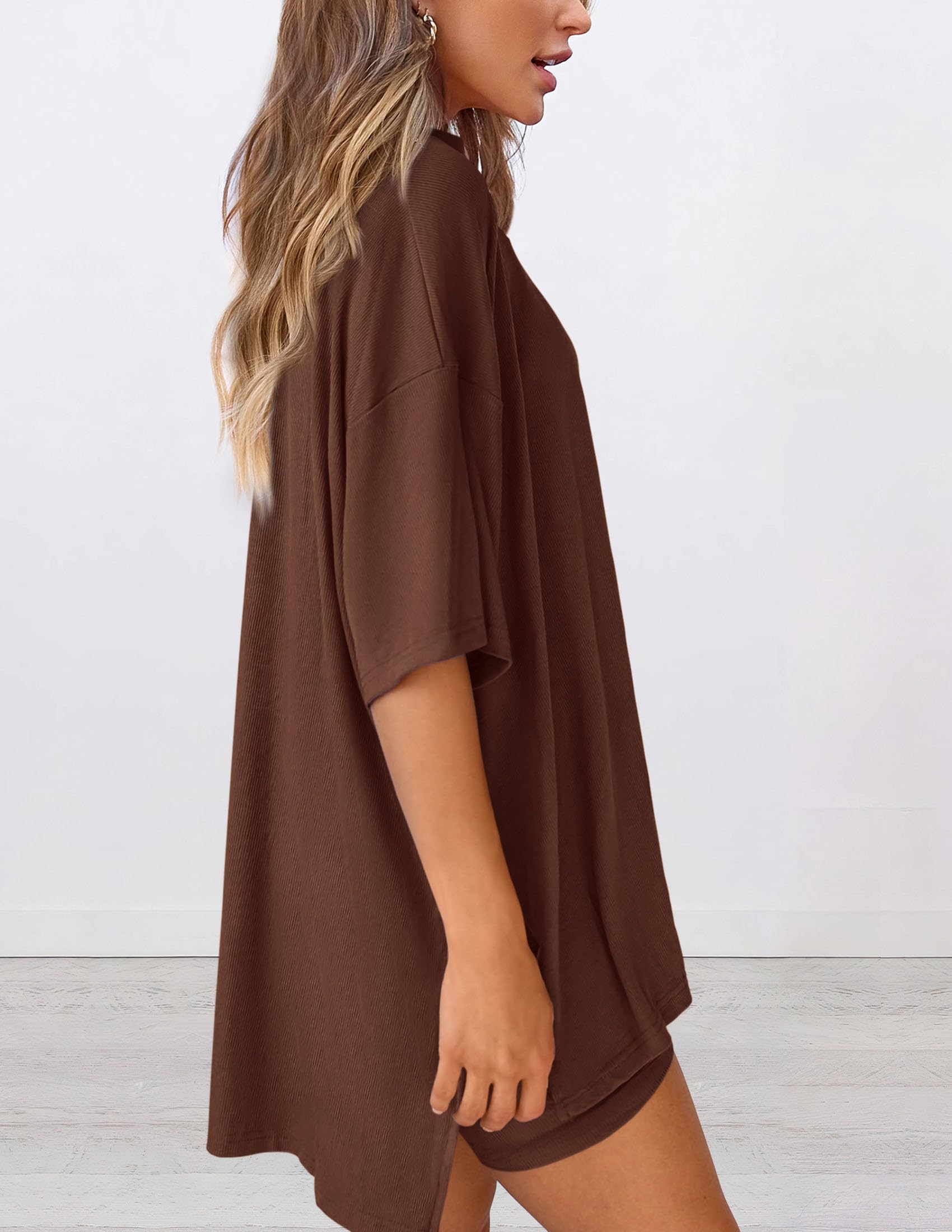 Women 2 Piece Lounge Set Airport Travel Outfit, Light Coffee,S