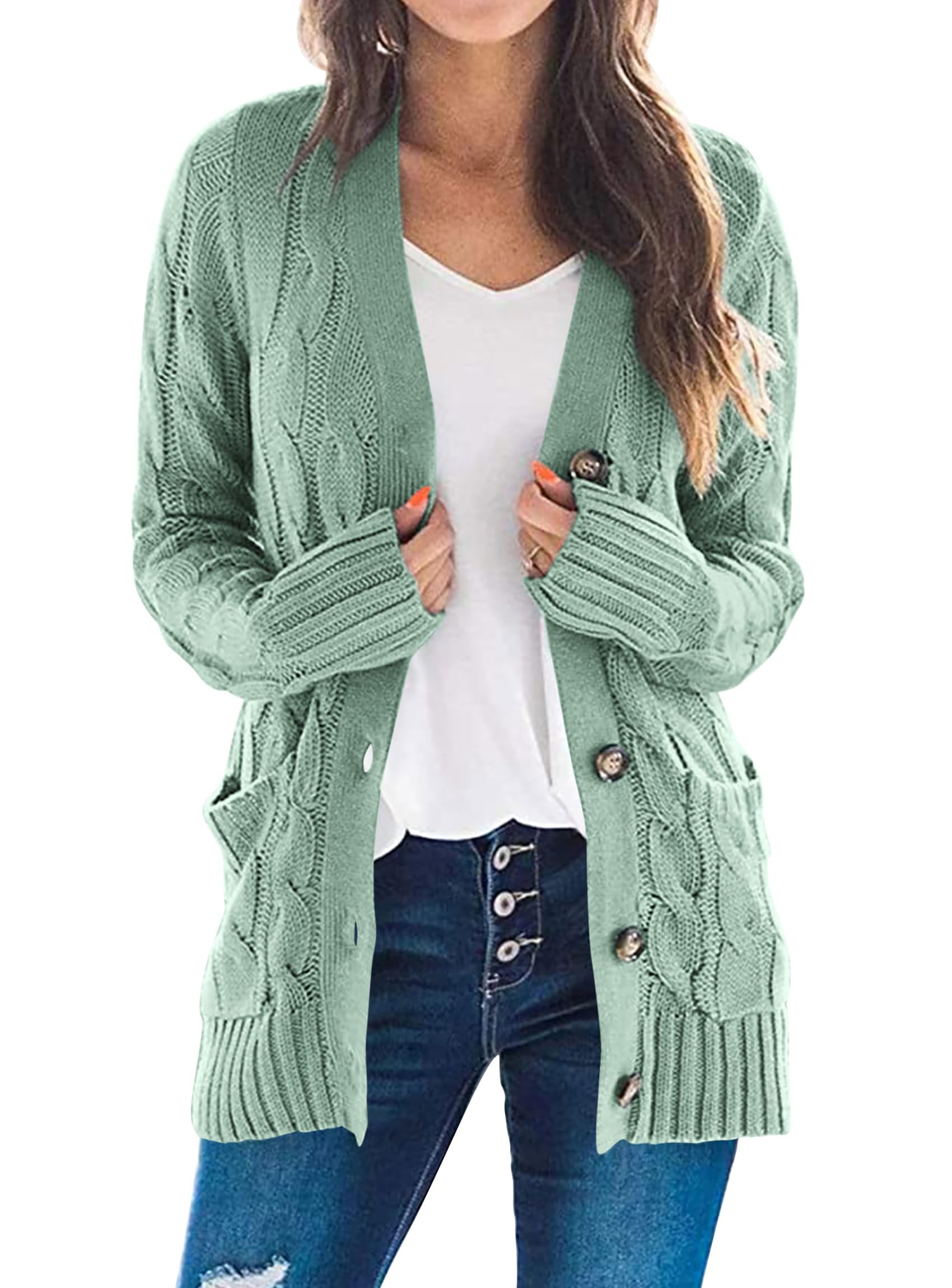 Women Chunky Cable Knit Cardigan Sweaters Fall Fashion Clothes