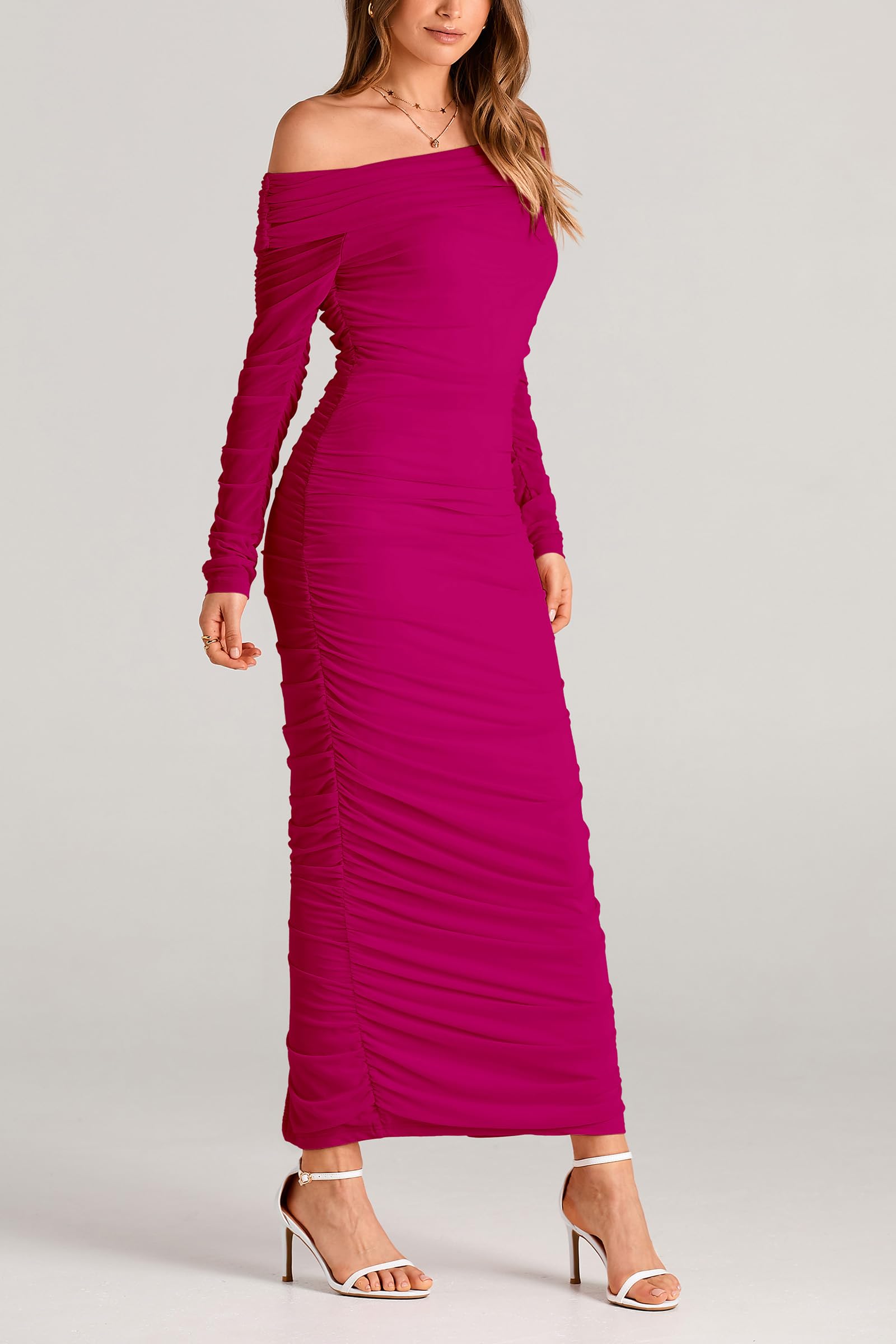 Women's Off Shoulder Bodycon Maxi Dress Wedding Guest Dresses