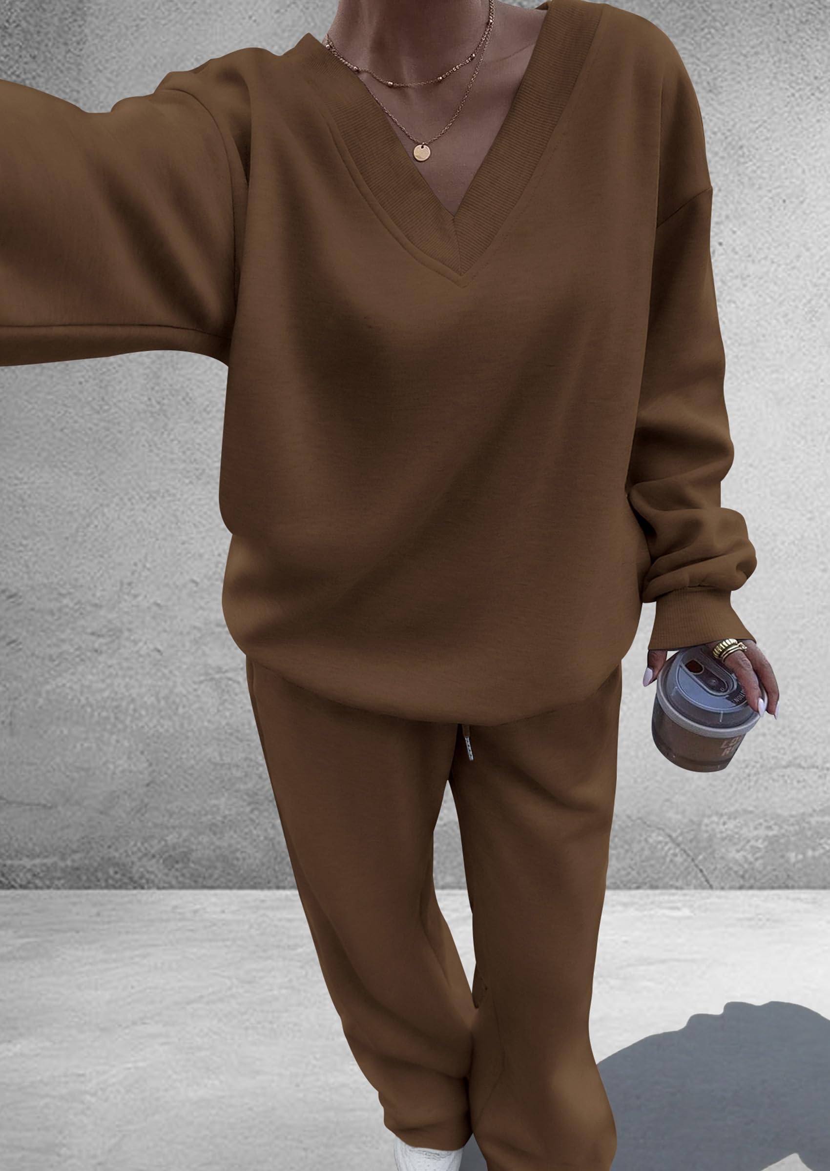 Womens 2 Piece Outfits Fall Sweatsuits,Brown,S