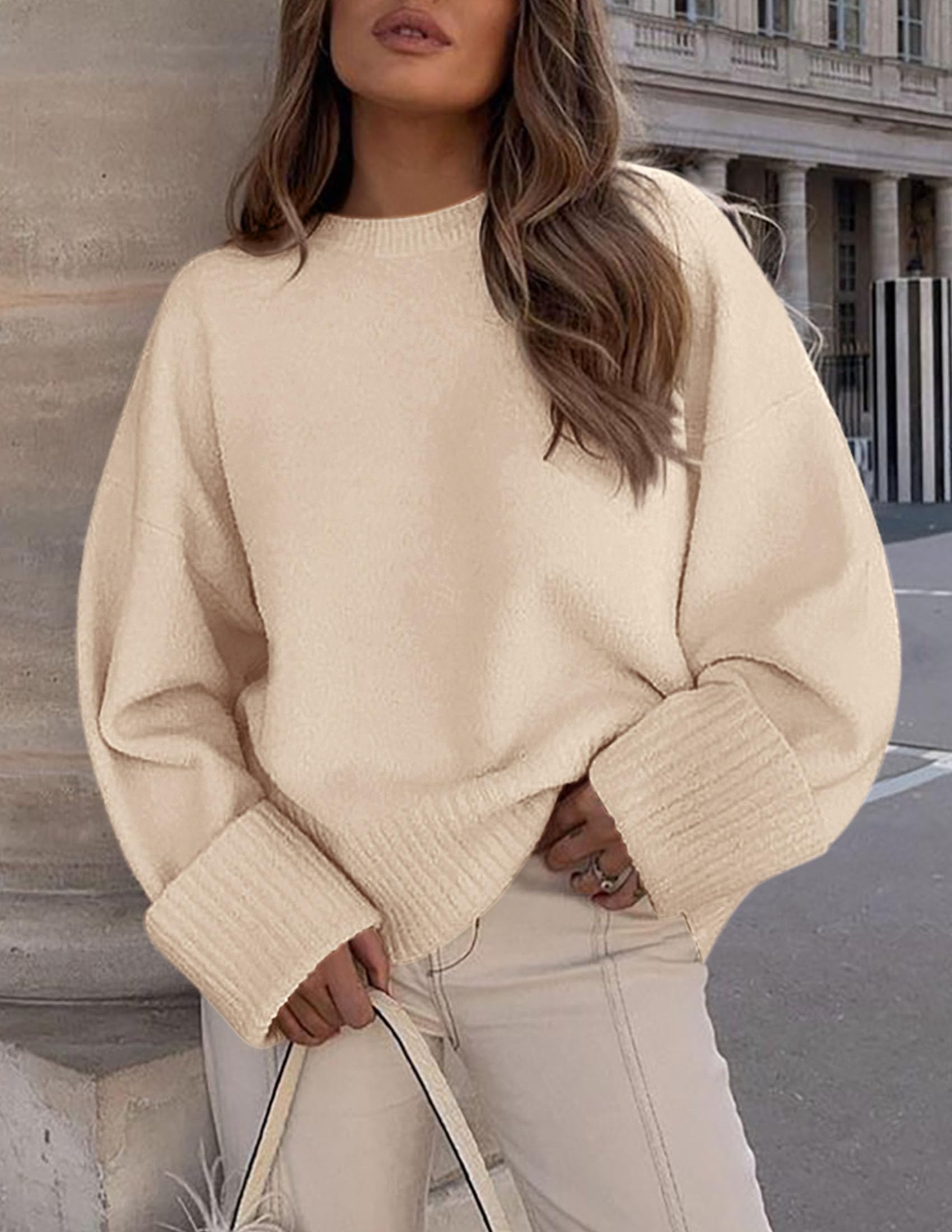 Women's Fall Fashion Cozy Oversized Sweaters(Beige,XS)