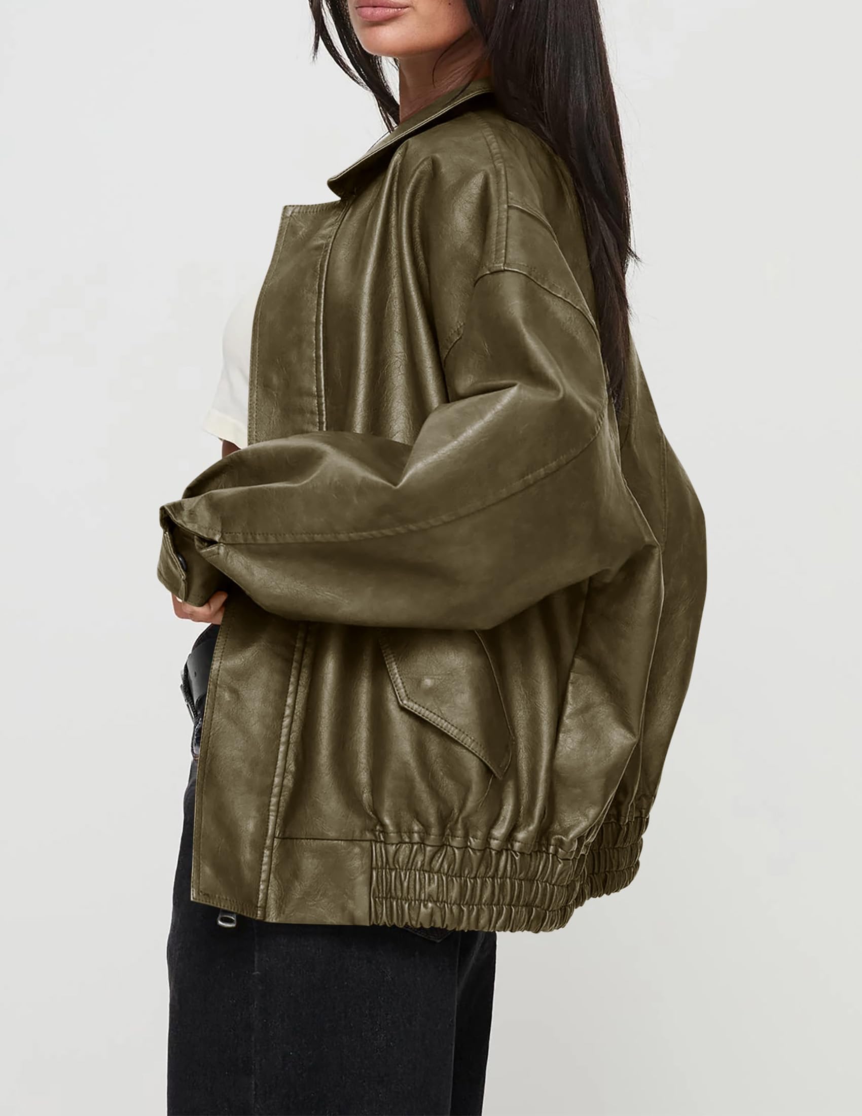 Women's Faux Leather Motorcycle Jackets(Army Green,X-Small)