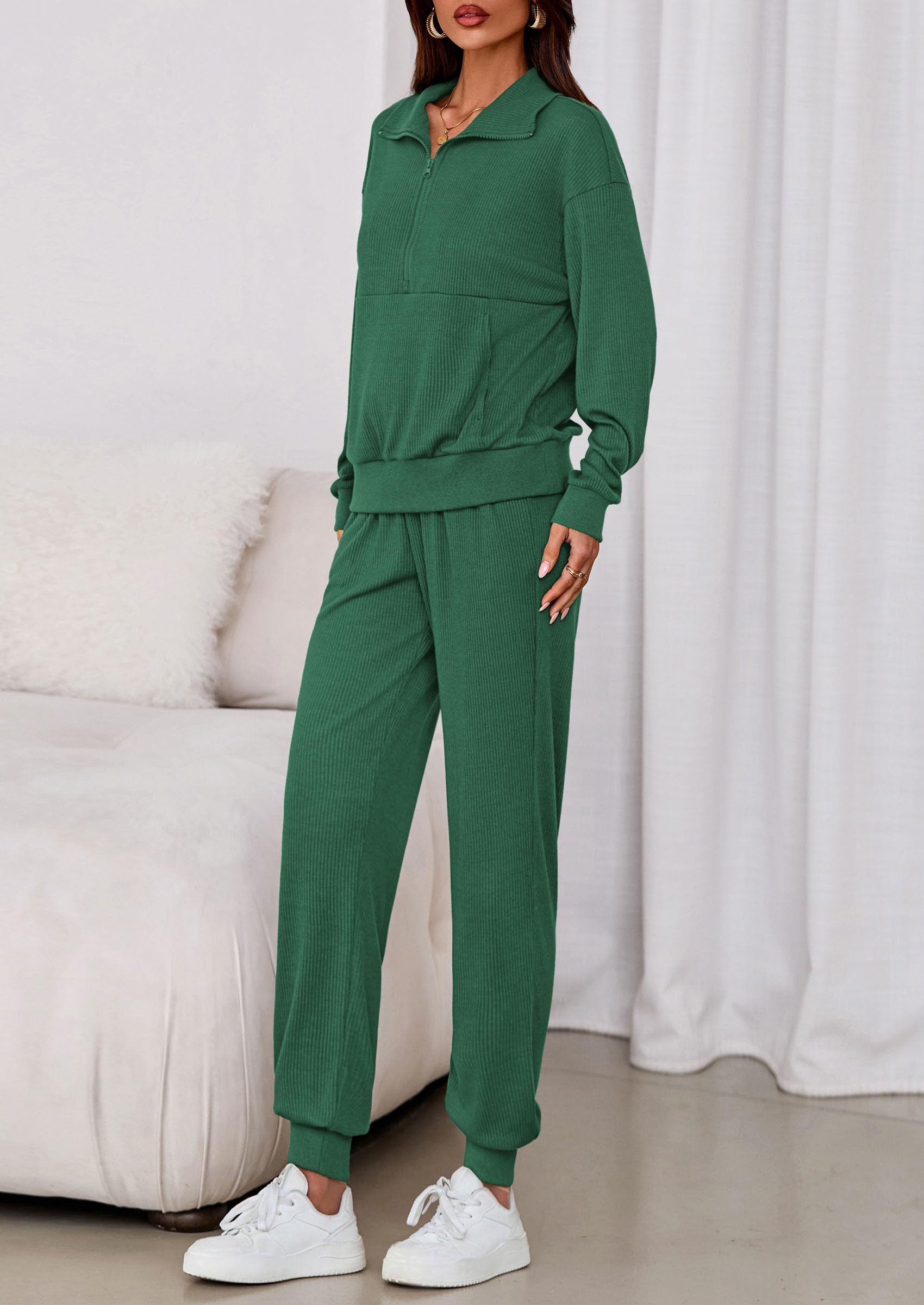 Airport Travel Outfit Women Ribbed Knit Matching Lounge Sets