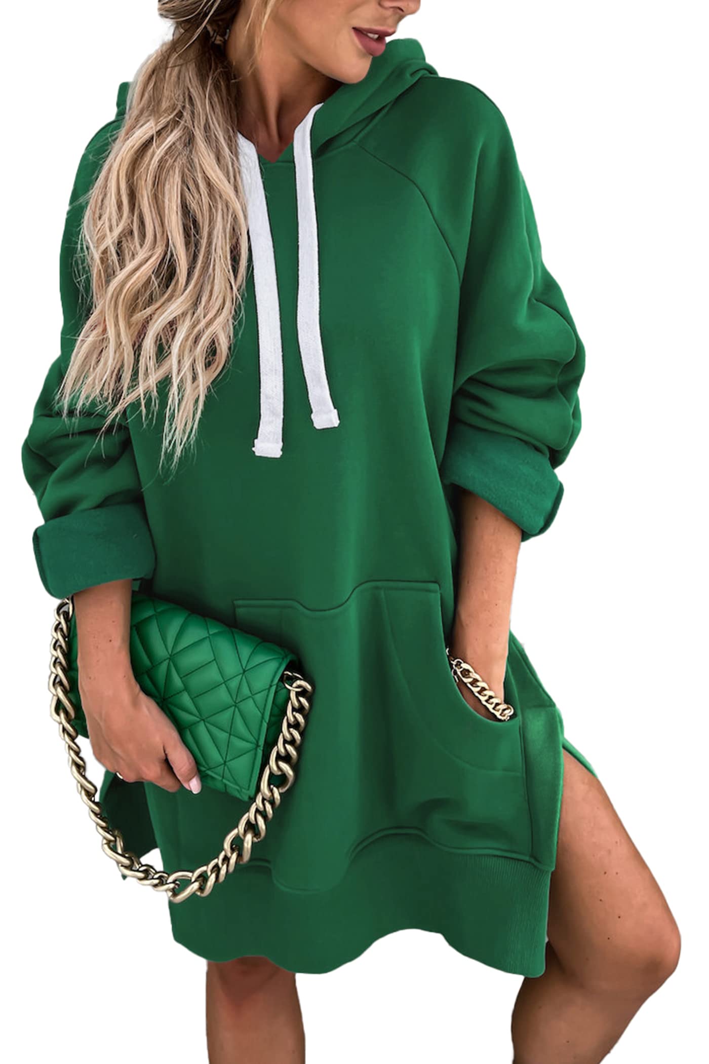 Sweatshirt for Women Fall Oversized Hoodie Dress,Dark Green,L