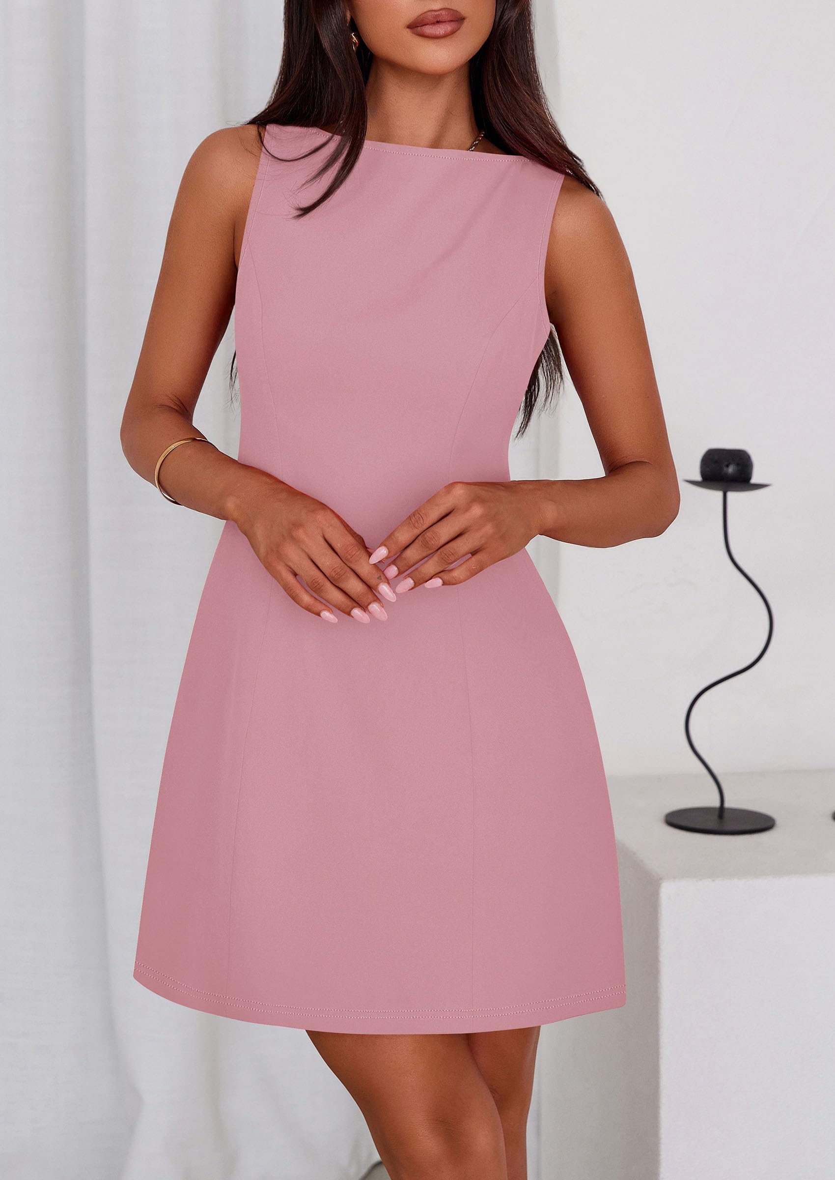 Women's Formal Short Dresses A Line Mini Dress,Pink,S