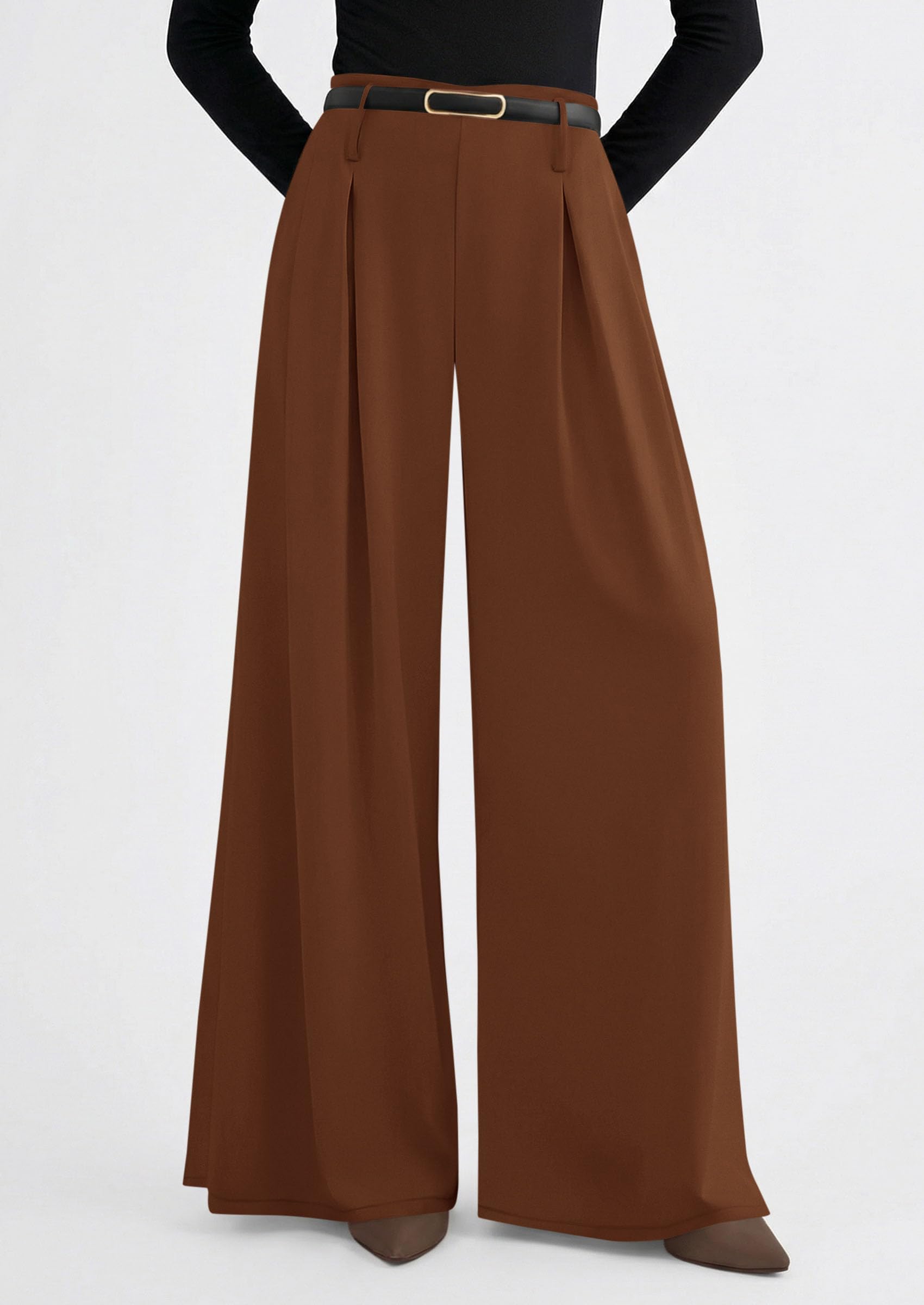 Womens Wide Leg Dress Pants Flowy Trousers,Red Brown,S