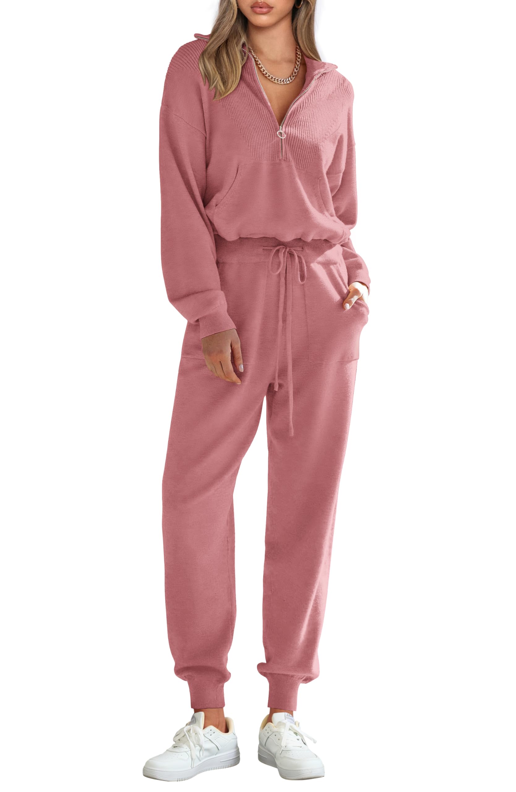Women's 2 Piece Sweatsuits Set Fall Outfits(Pink,S)