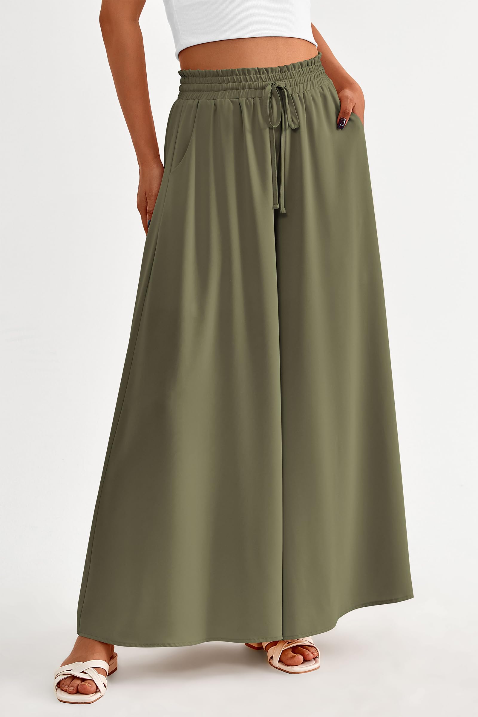 Summer Wide Leg Palazzo Pants for Women Casual,Army Green,M