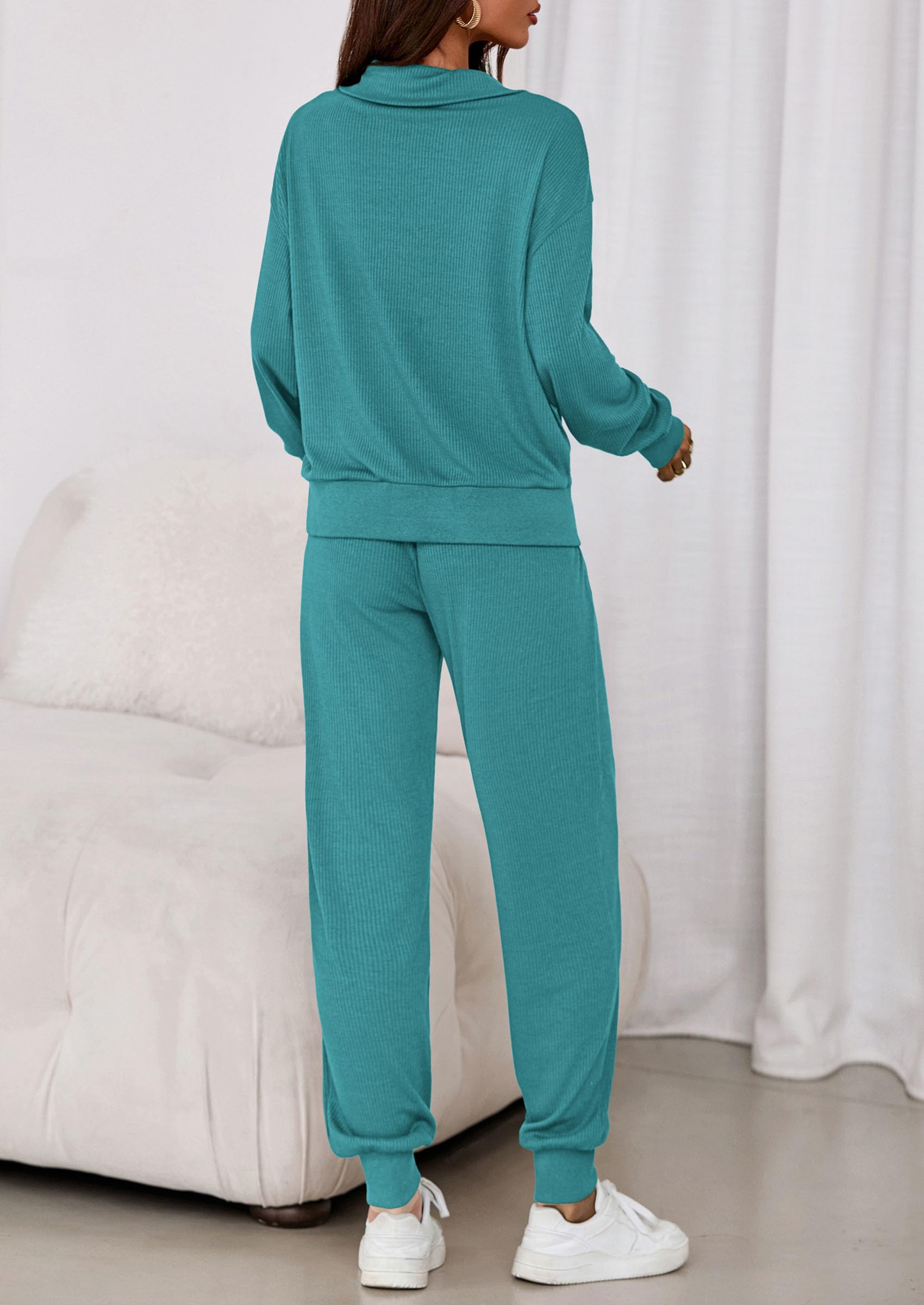 Airport Travel Outfit Women Ribbed Knit Matching Lounge Sets