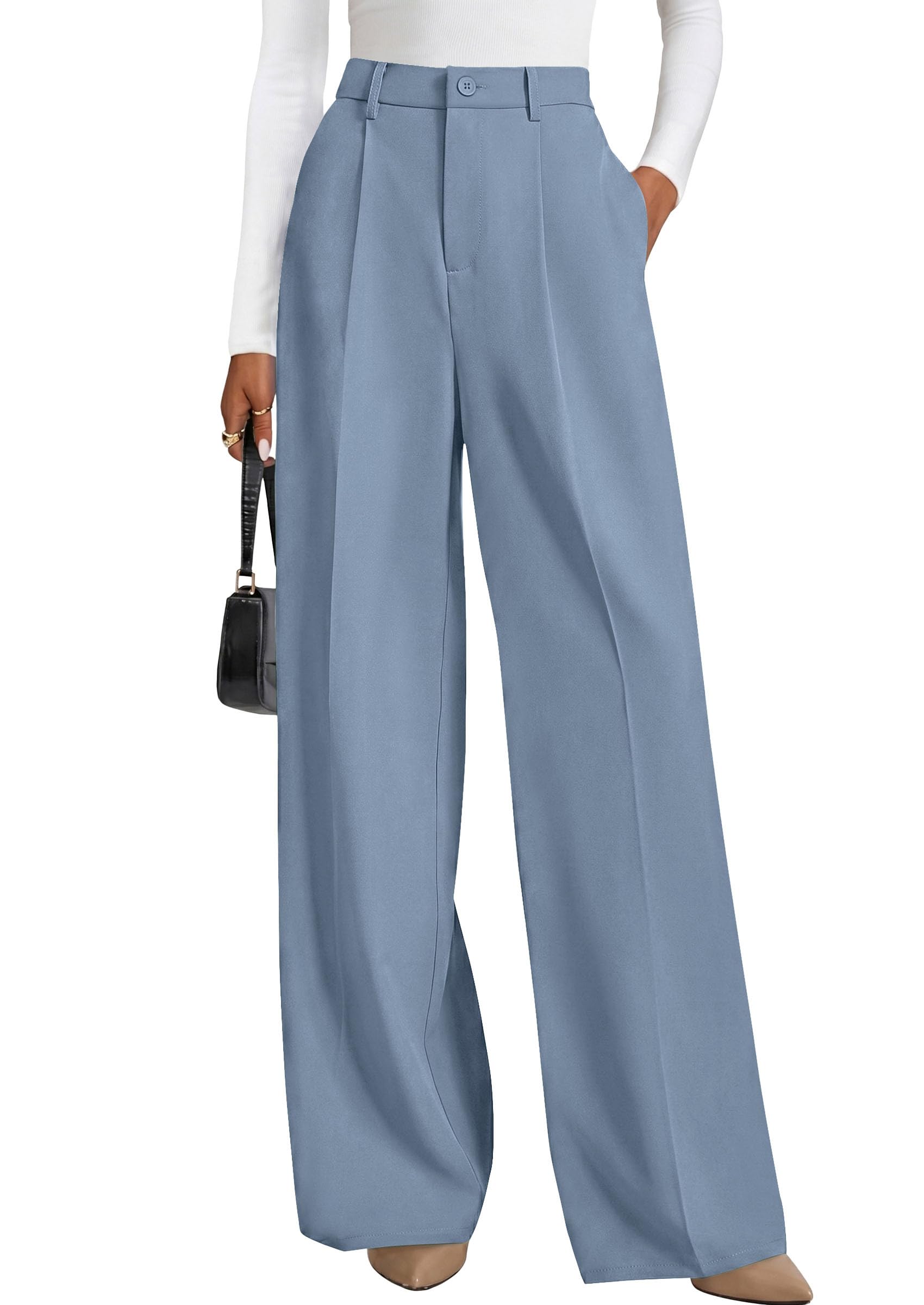 Women's Flowy Wide Leg Dress Pants,Grey Blue,S