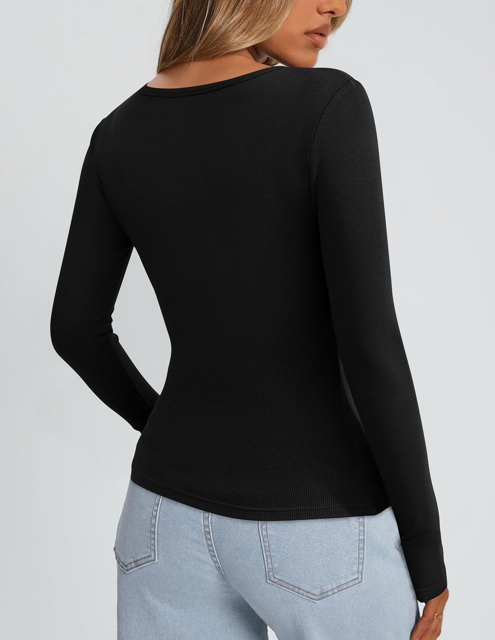 Square Neck Long Sleeve Shirts for Women Black,XXL