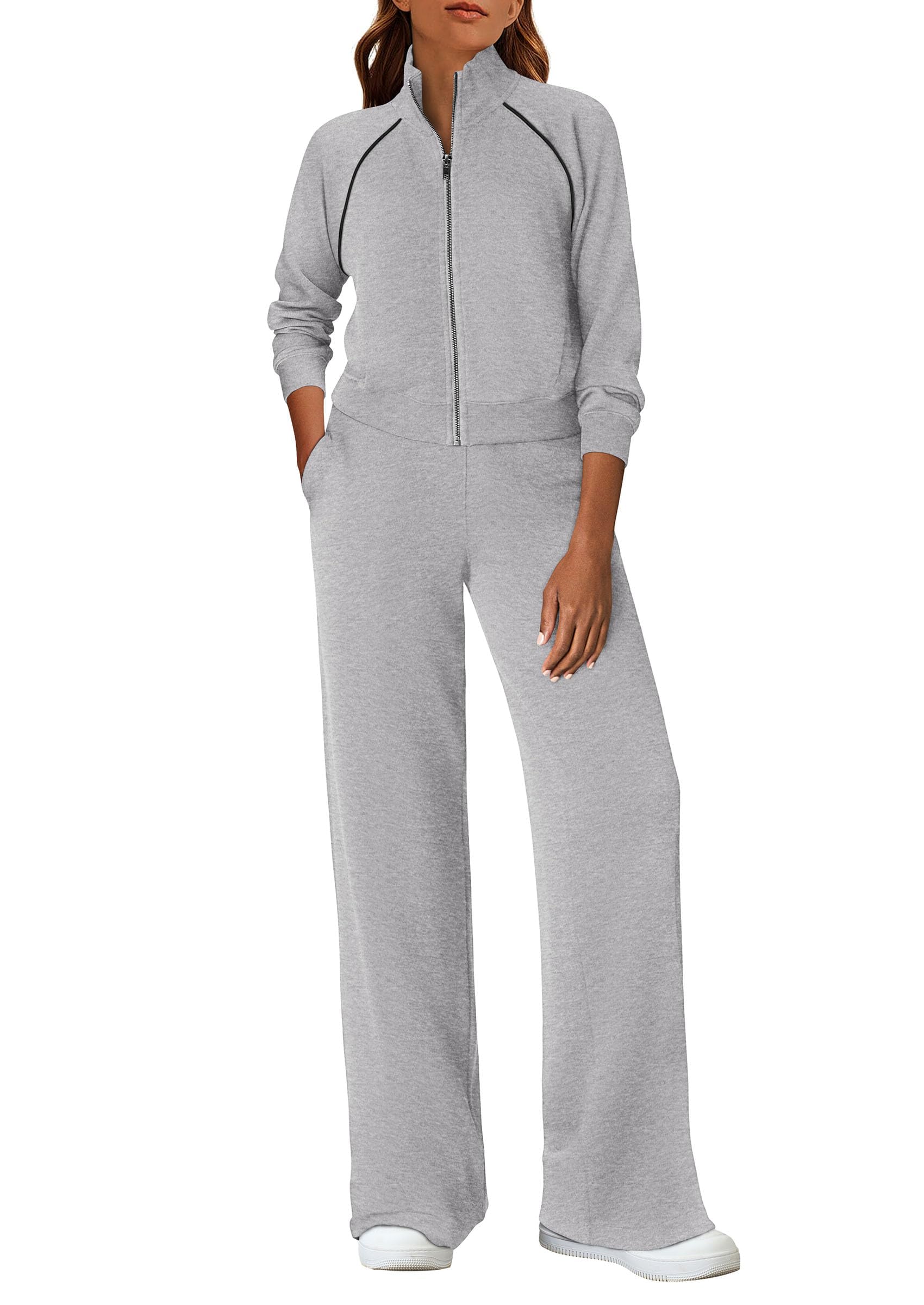 Women's 2 Piece Outfits Sweatsuits Lounge Sets,Grey,S