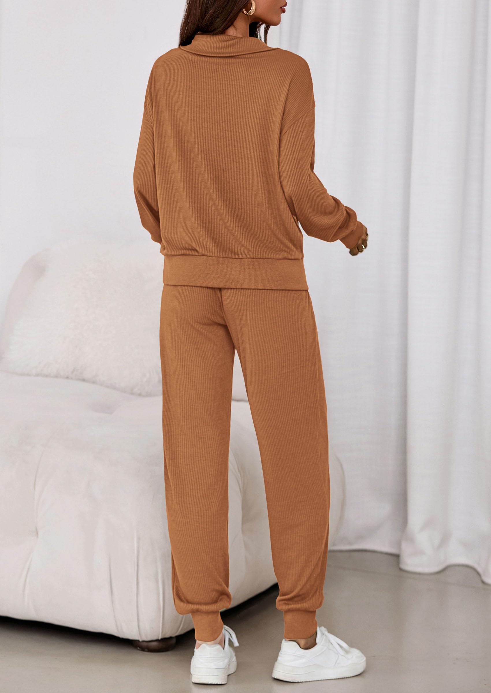 Airport Travel Outfit Women Ribbed Knit Matching Lounge Sets