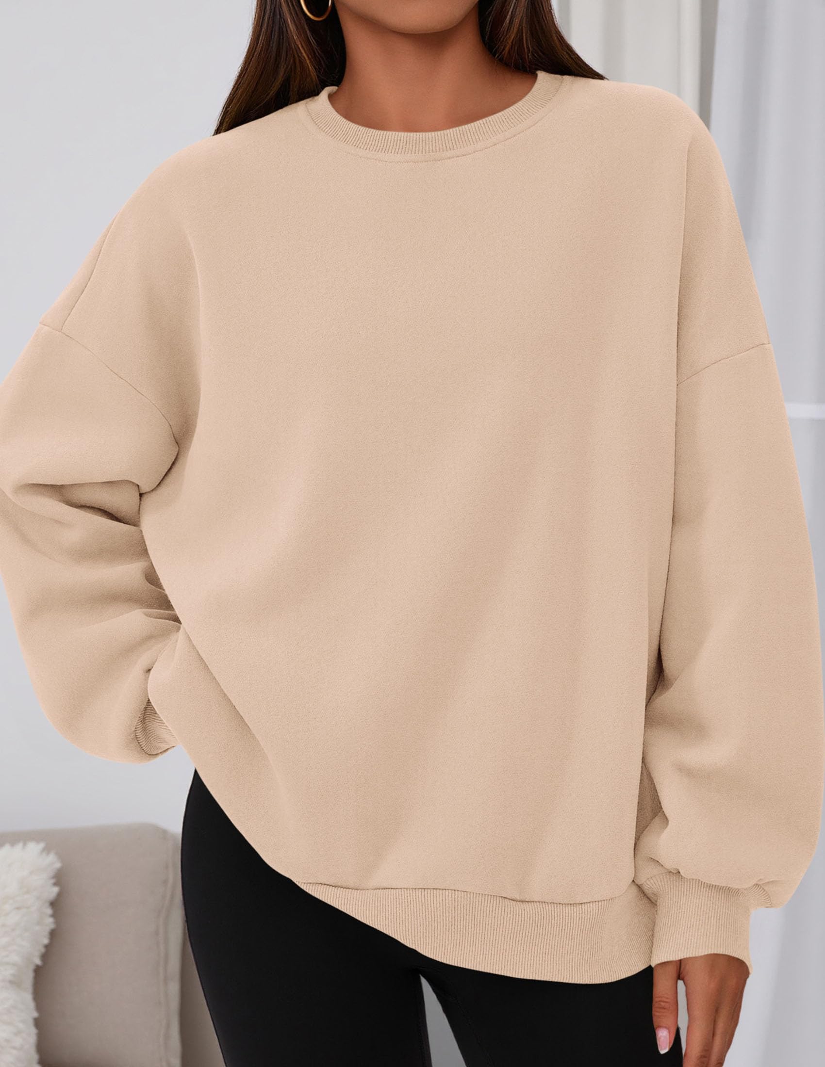 Womens Oversized Crewneck Sweatshirt 2026 Fall Outfits Khaki