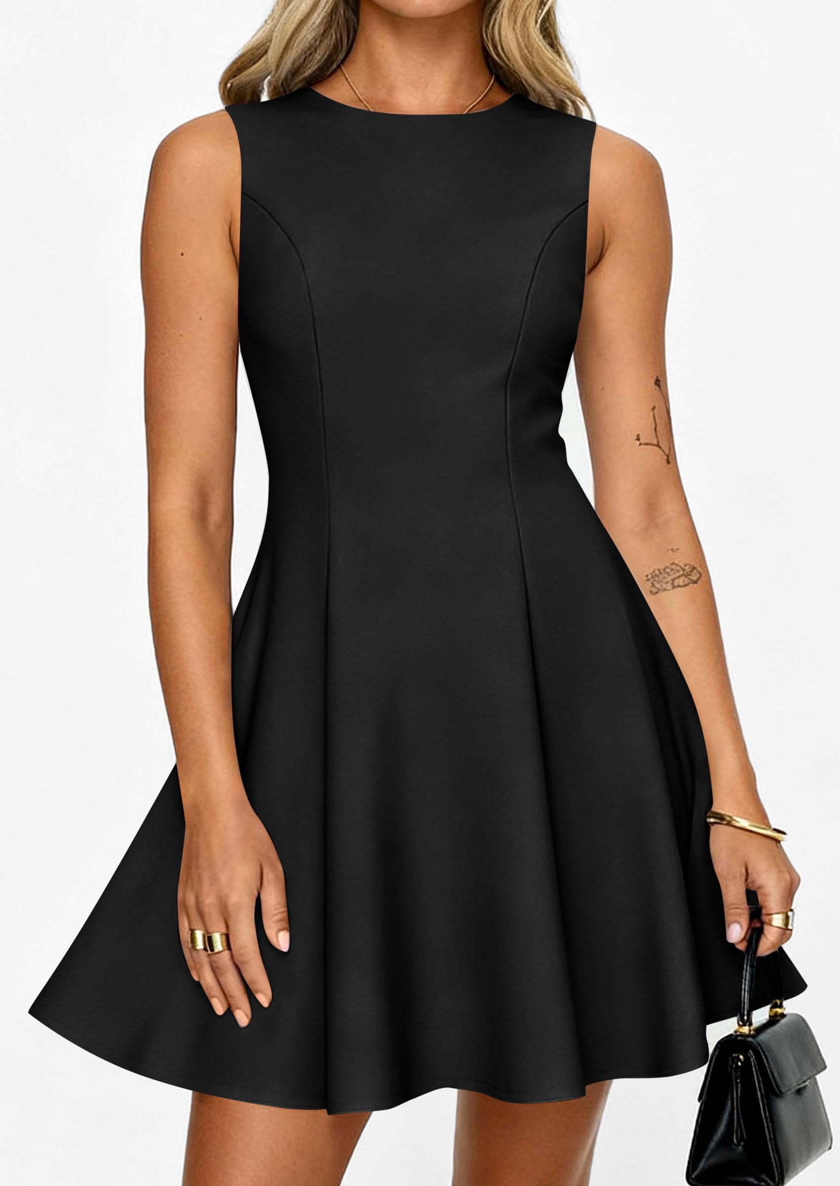 Women's Formal Boat Neck A Line Mini Dress,Black,XS